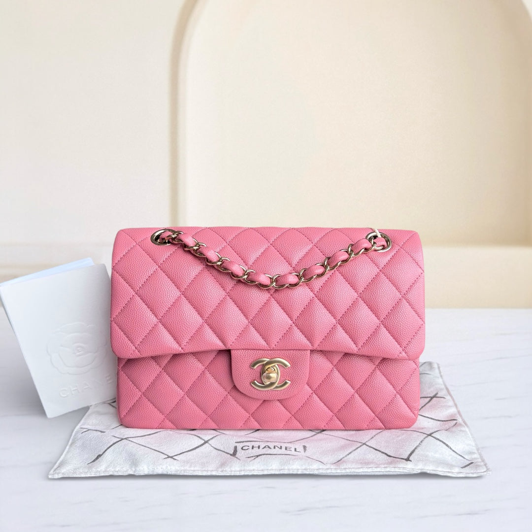 Chanel Classic Flap Small - Caviar 23CM Quilted Barbie Pink Gold Hardware Microchip