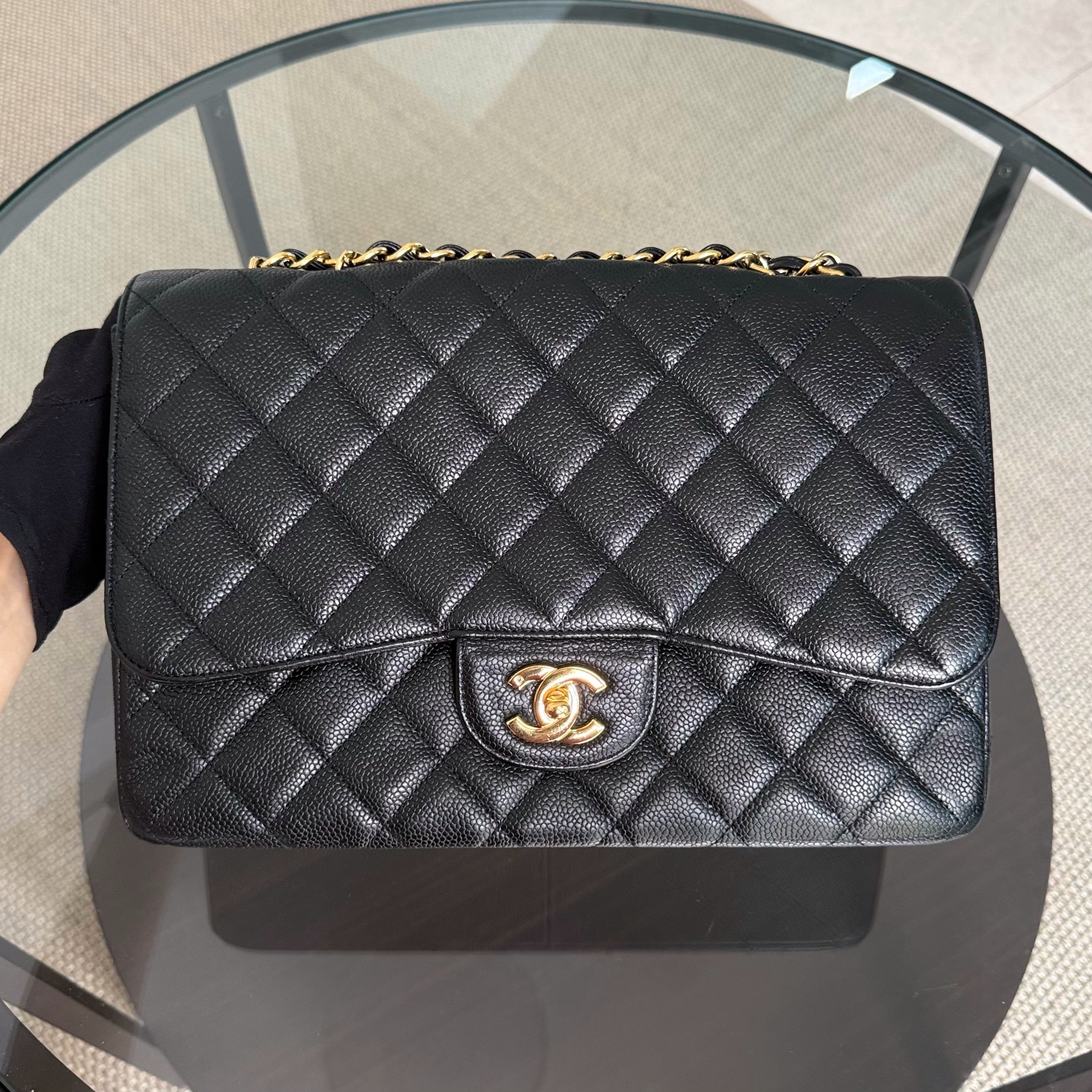 Chanel Classic Flap Jumbo - Caviar 30CM Single Flap Quilted Black 24K Gold Hardware Series 12