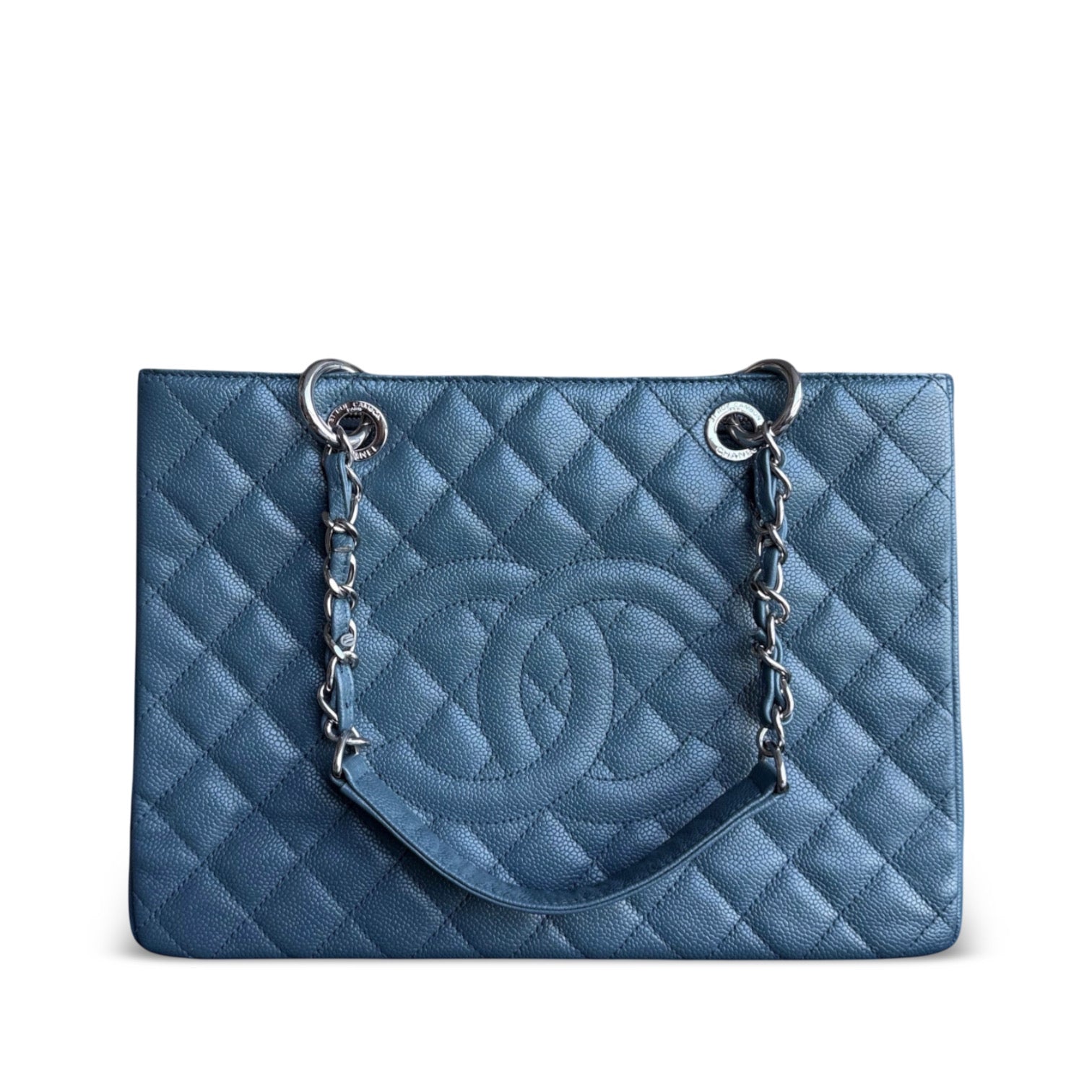 Chanel GST Grand Shopping Tote - Caviar Quilted Grained Calfskin Blue Silver Hardware Series 19