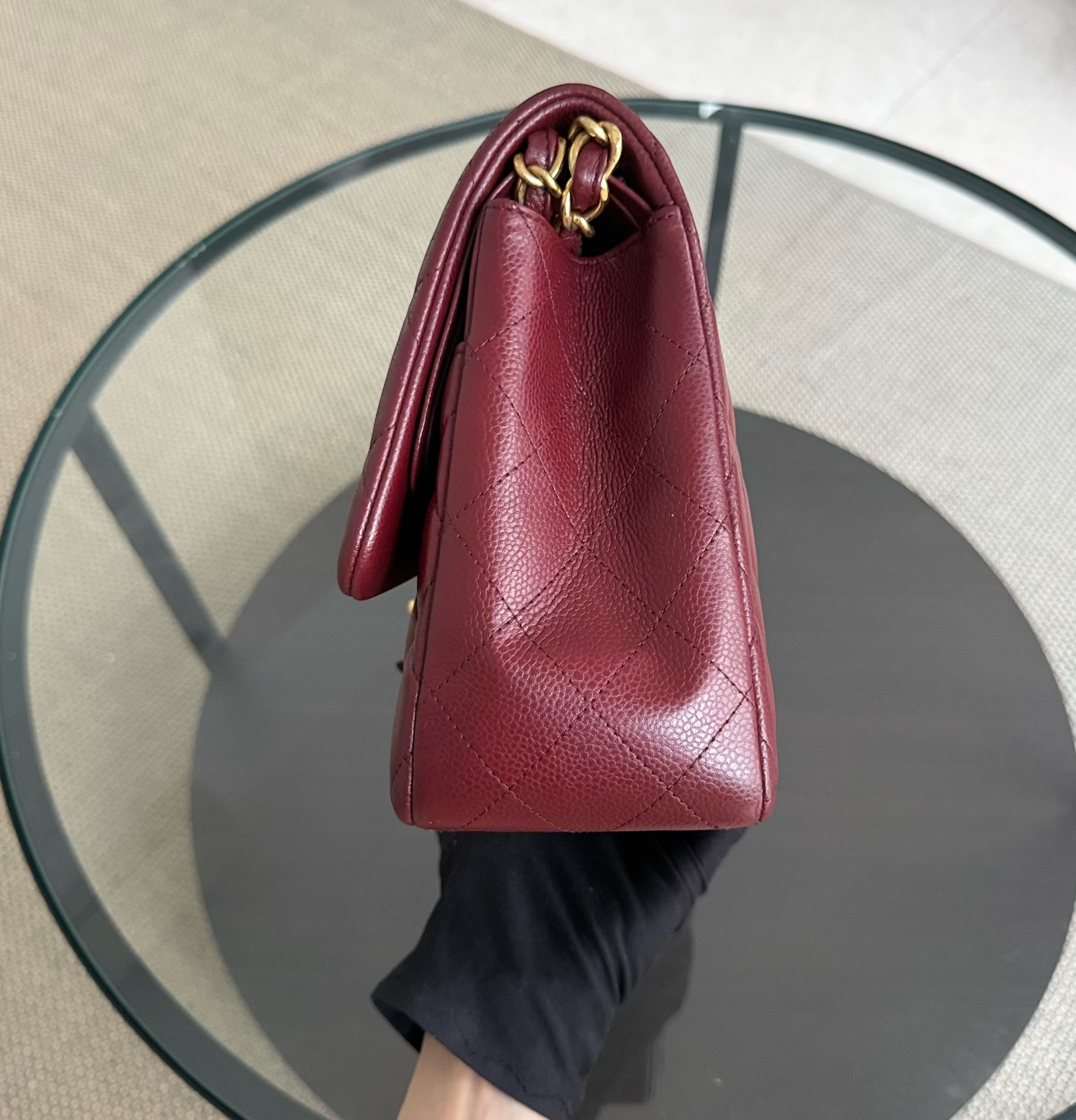 Chanel Classic Flap Jumbo - Caviar 30CM Double Flap Quilted Burgundy Gold Hardware series 21