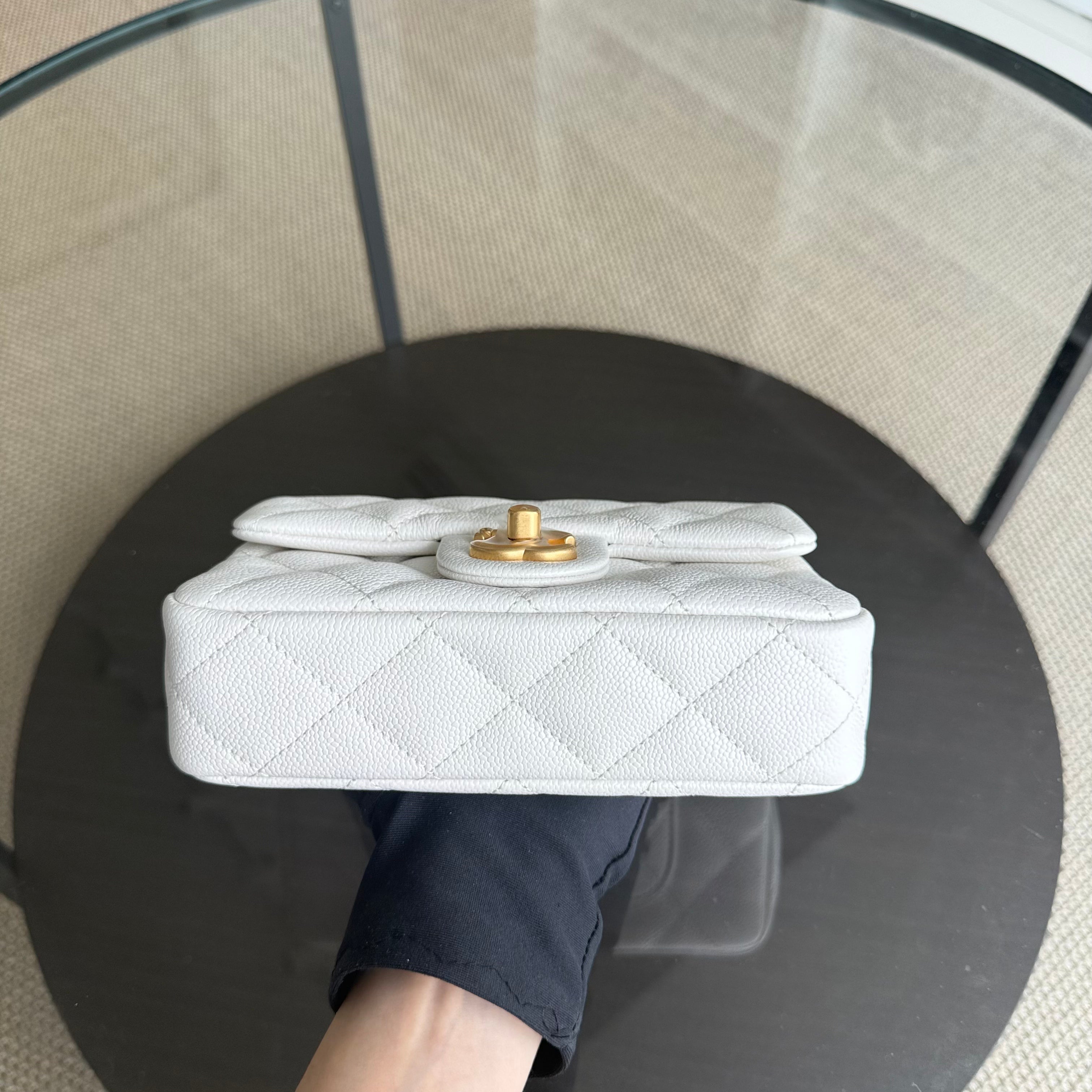 Chanel Flap Mini Sweetheart 23P - Caviar Quilted White Gold Hardware Microchip