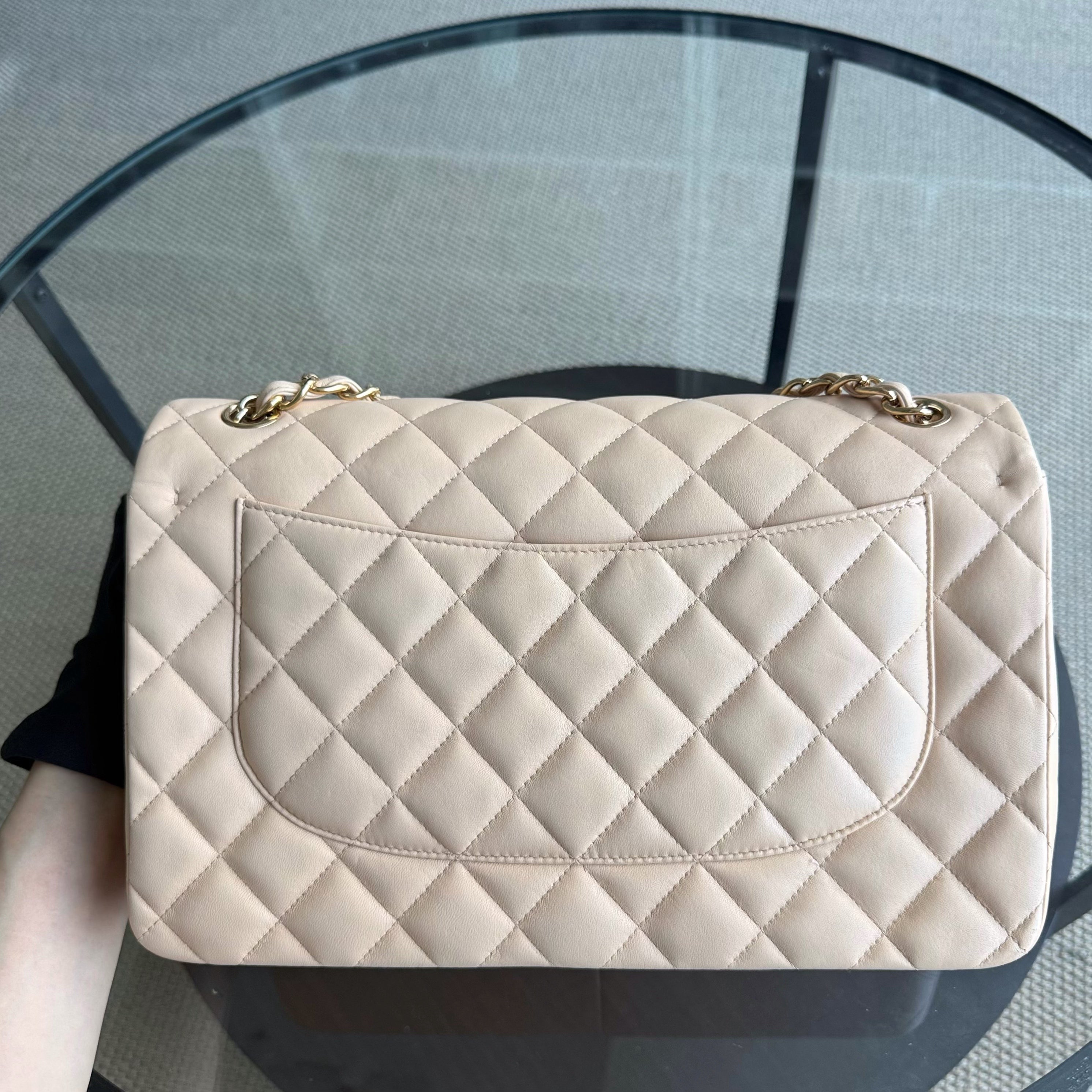 Chanel Classic Flap Jumbo - Double Flap 30CM Quilted Lambskin Beige Gold Hardware Series 19