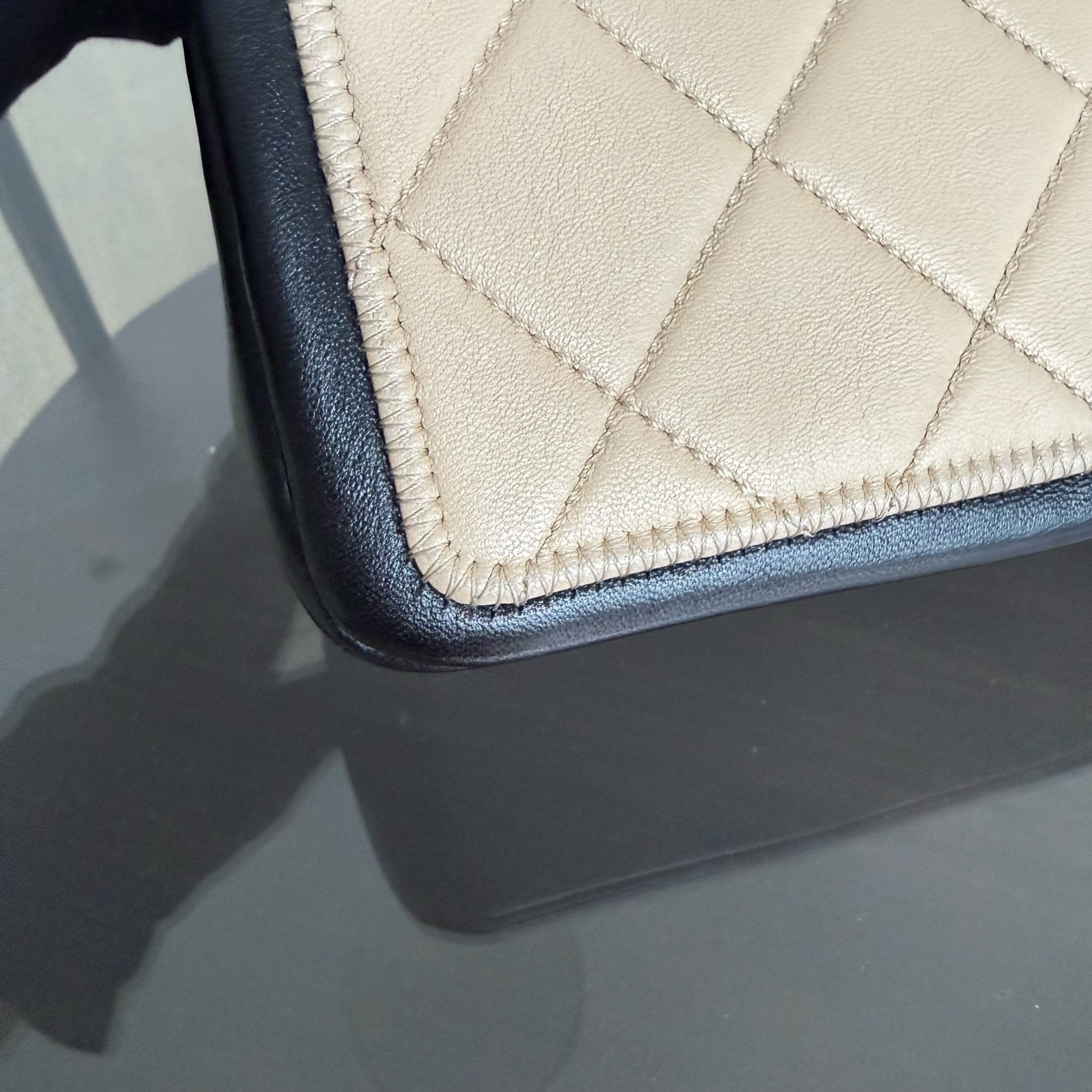 Chanel Seasonal Flap - 25CM Quilted Lambskin Bi-Color Beige Black Gold Hardware
