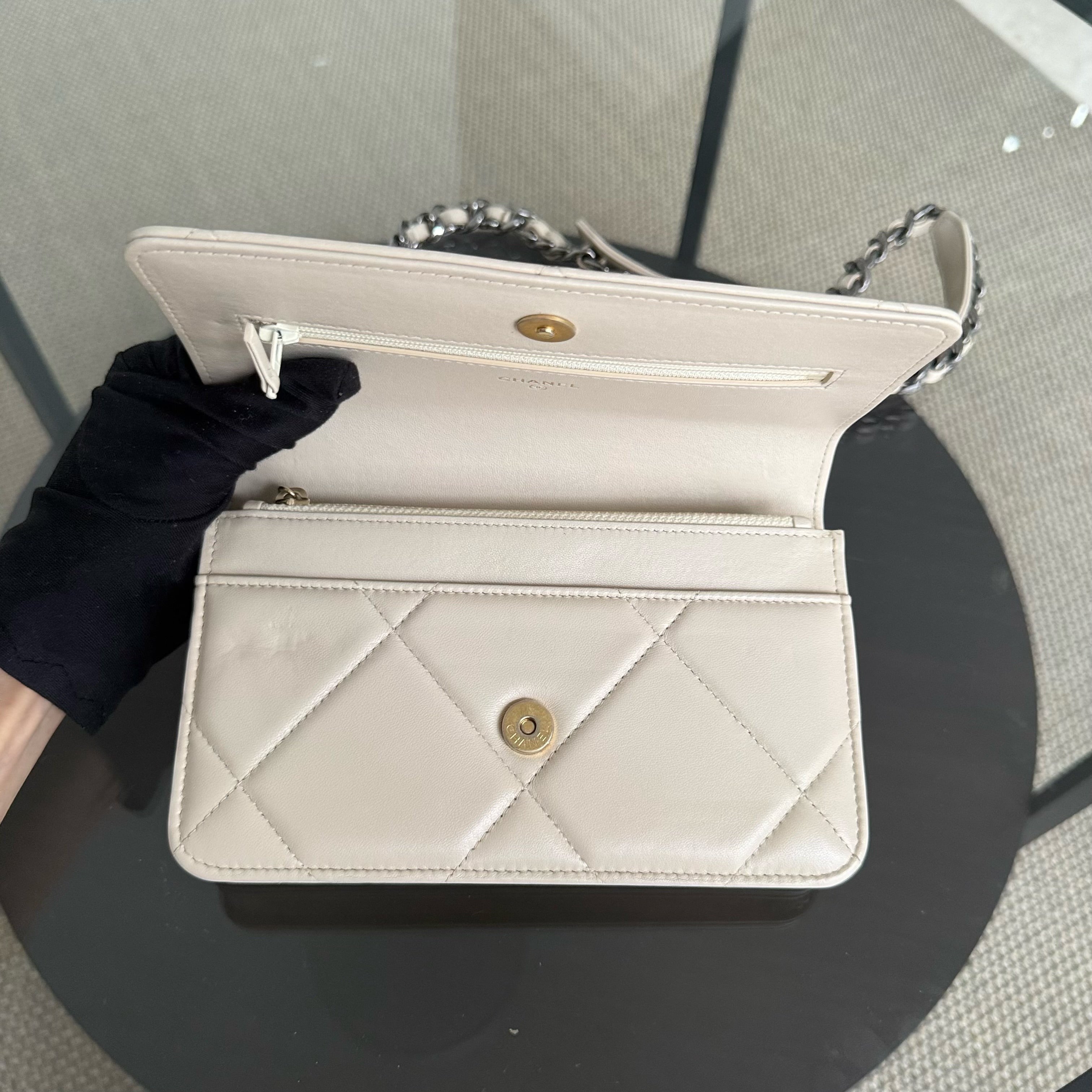 Chanel C19 WOC - 19 Bag Wallet On Chain Quilted Lambskin Beige Two Tone Gold Hardware Series 30