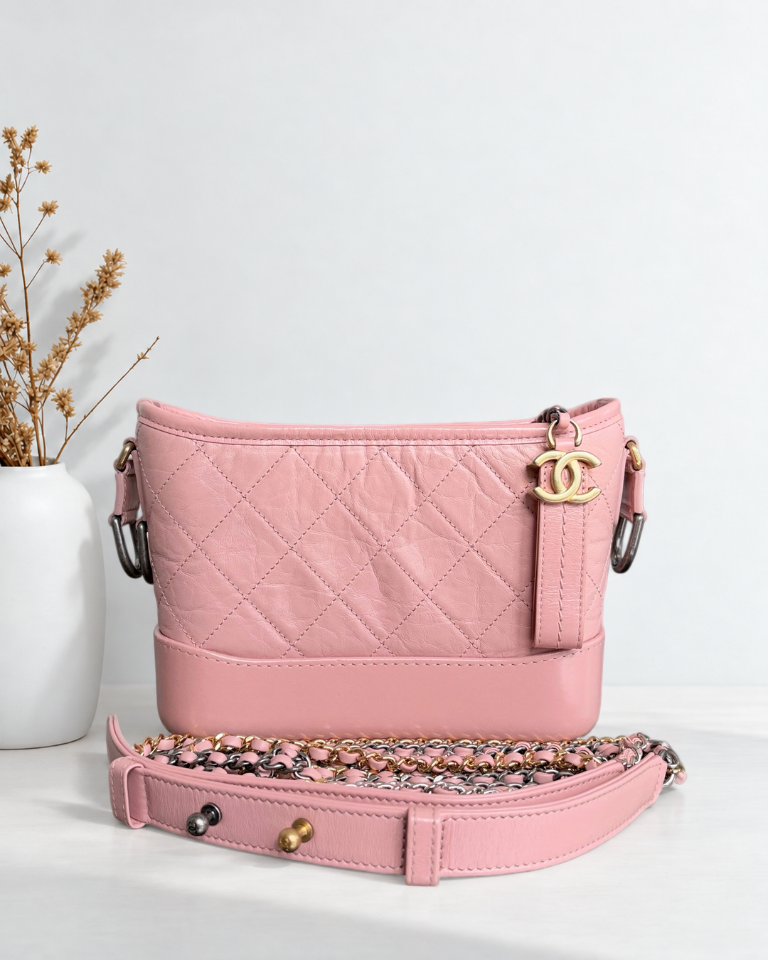 Chanel Gabrielle Small - Quilted Pink Calfskin Gold Hardware Series 27
