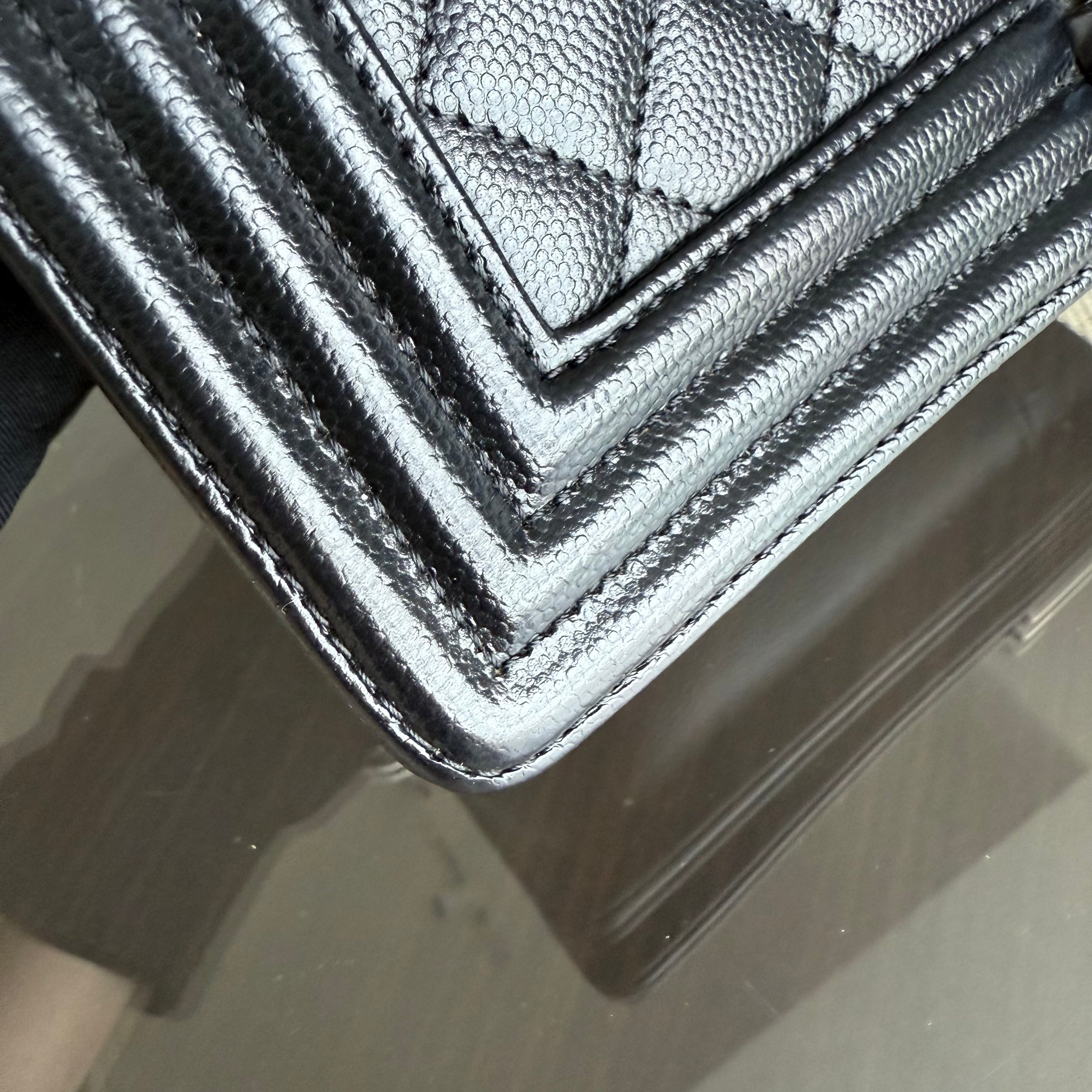 Chanel Boy Medium - Caviar 25CM Quilted Black Ruthenium Silver Hardware Series 25