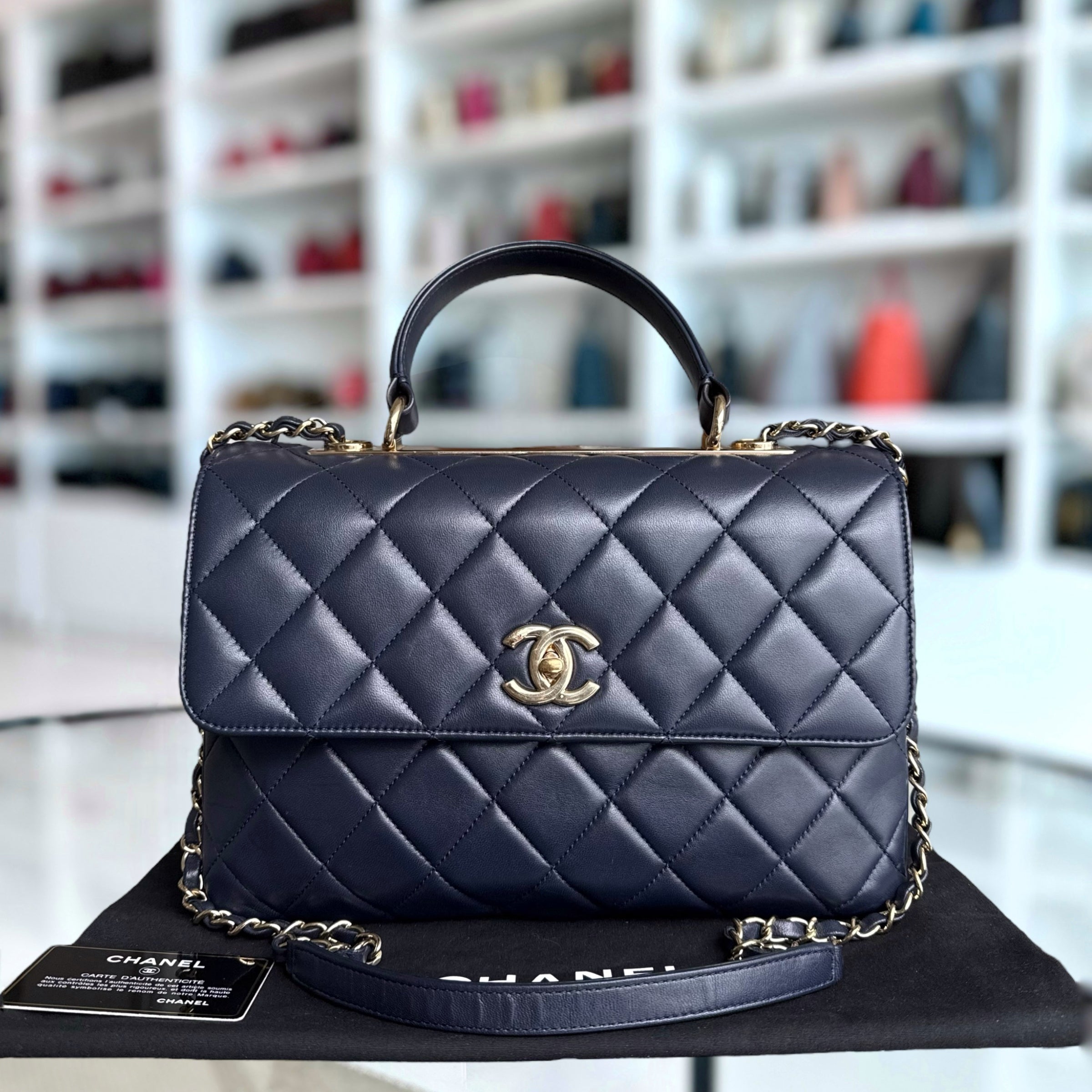 Chanel Trendy CC Large - Quilted Lambskin 30CM Navy Blue Gold Hardware Series 23