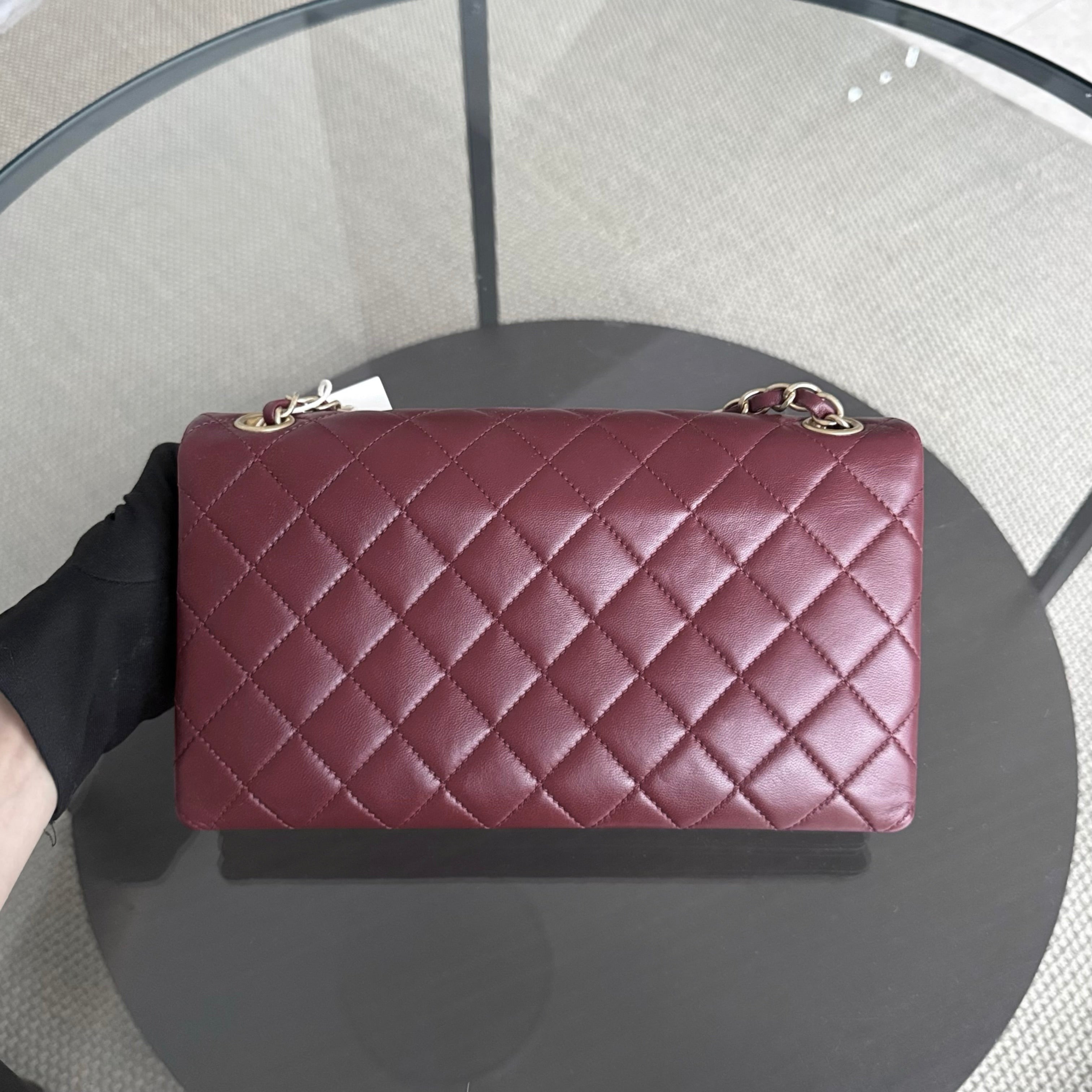 Chanel Flap Medium - 25CM Quilted Lambskin Burgundy Gold Hardware Series 21