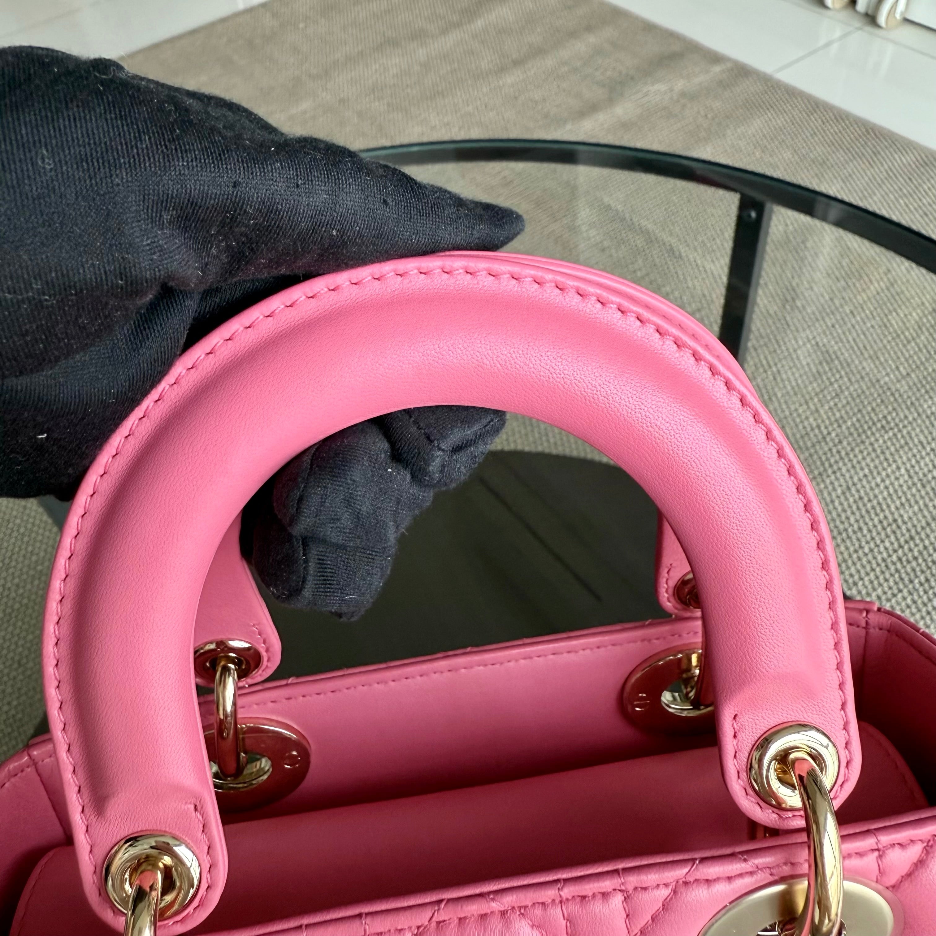 Dior Lady Small - Cannage Lambskin Barbie Pink Gold Hardware