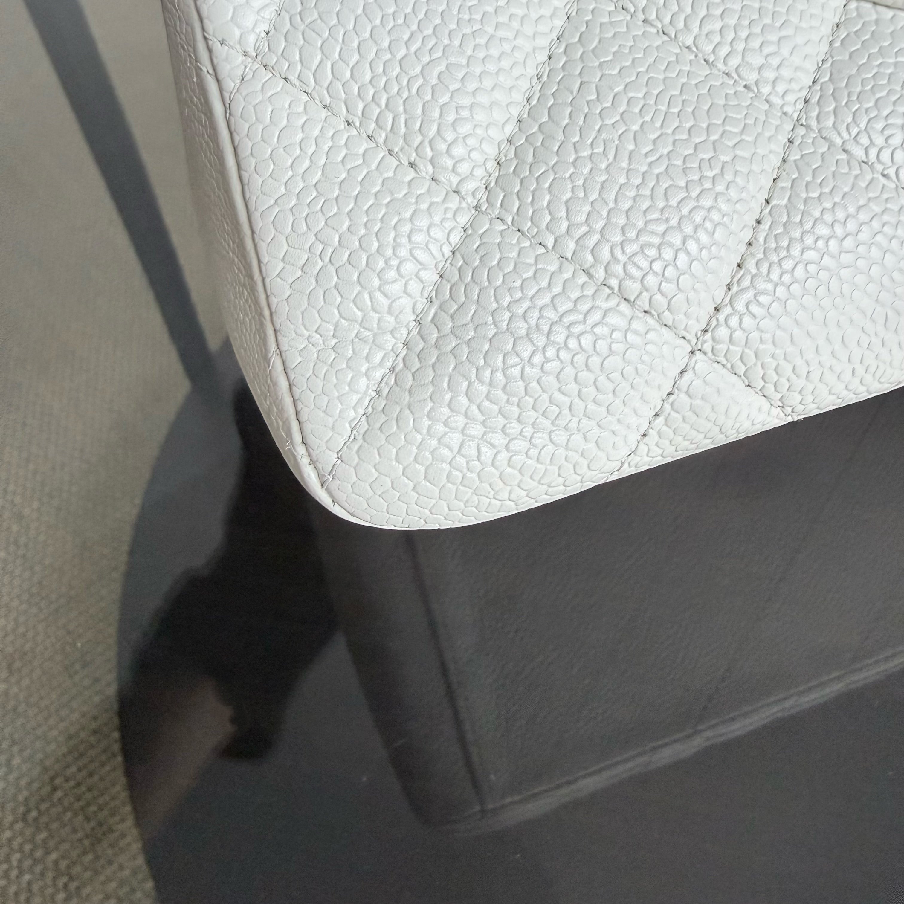Chanel Classic Flap Maxi - Caviar 33CM Single Flap Quilted White Silver Harware Series 13