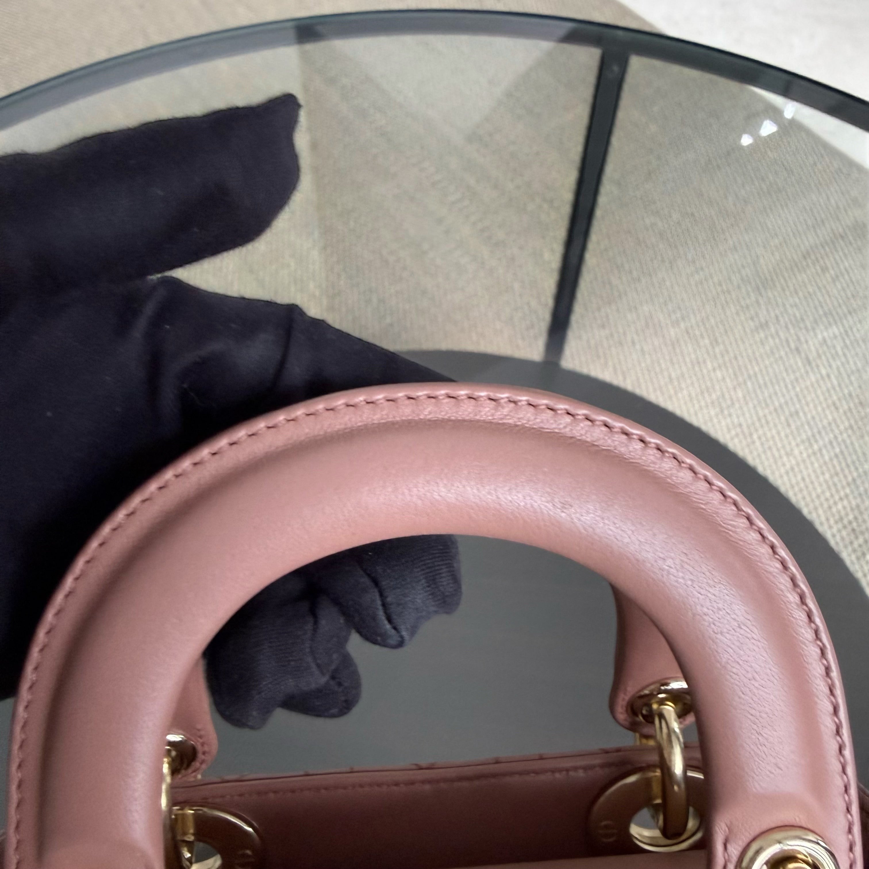 Dior Lady Mini - Cannage Lambskin Blush Gold Hardware Chain Strap