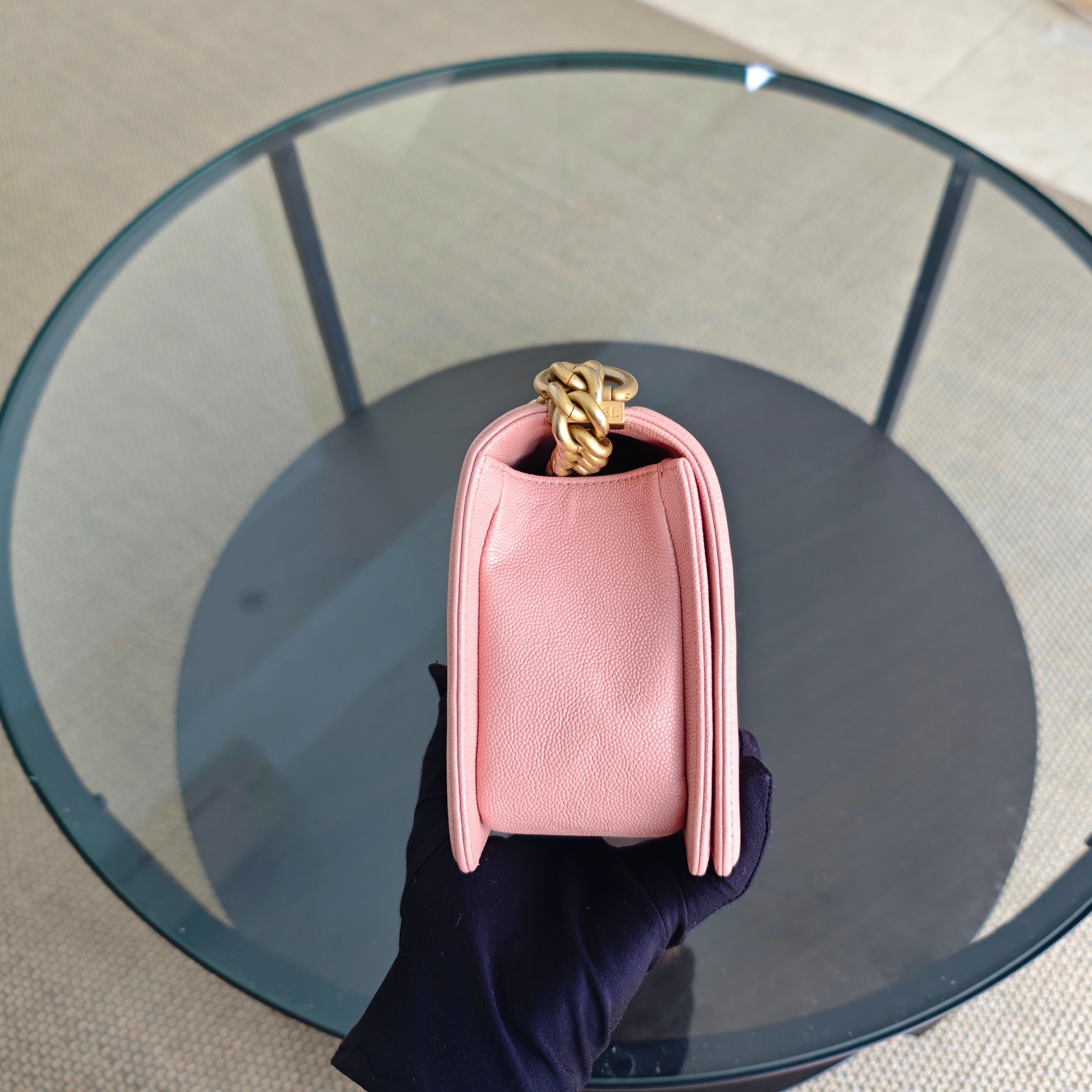 Chanel Boy Medium - Caviar 25CM Quilted Light Pink Gold Hardware Series 25