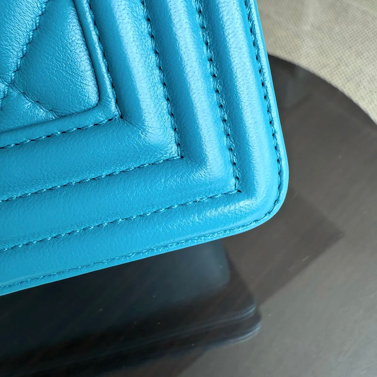 Chanel Boy Medium - 25CM Quilted Lambskin Blue Silver Hardware Series 19