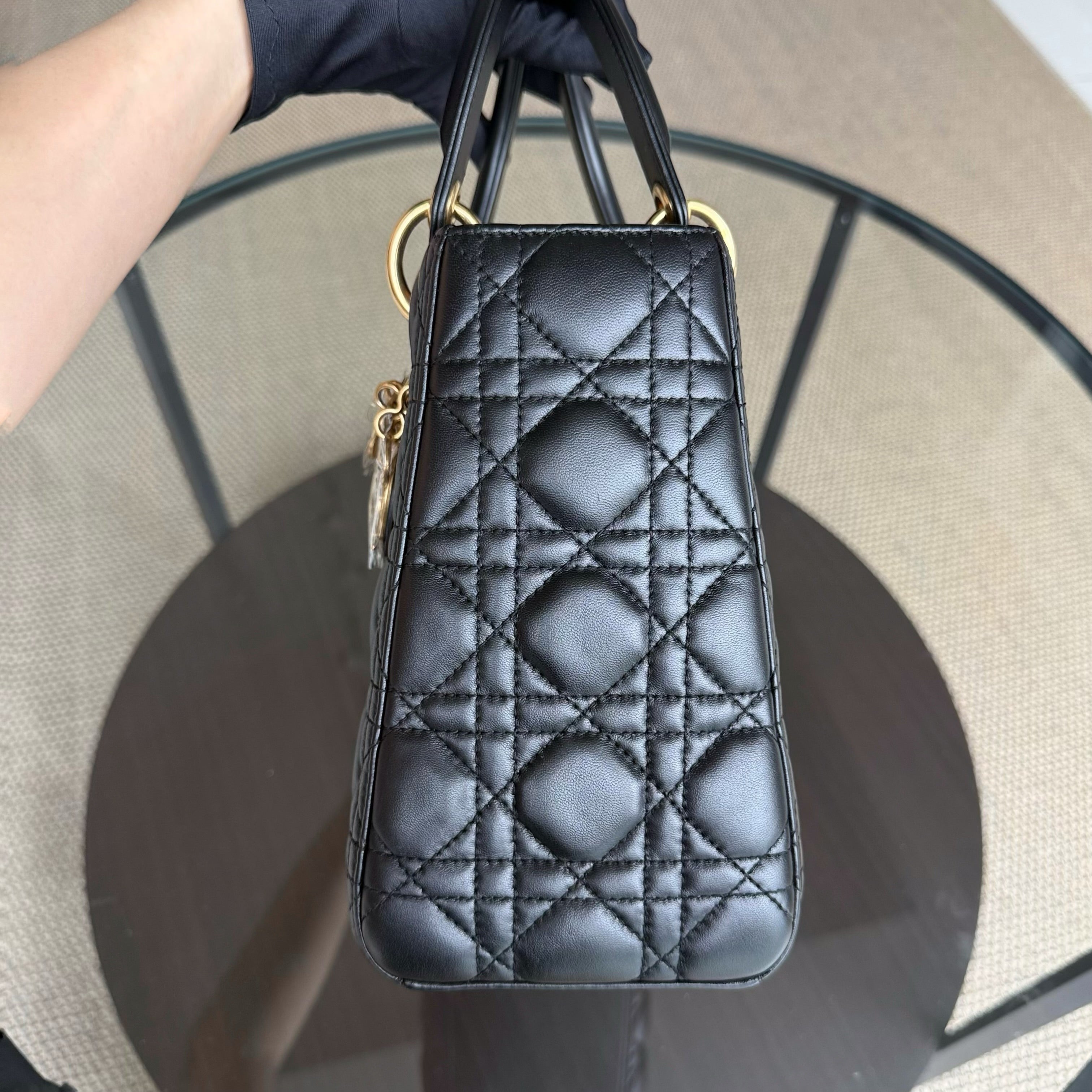 Dior Lady Medium - Cannage Lambskin Black Gold Hardware NO STRAP