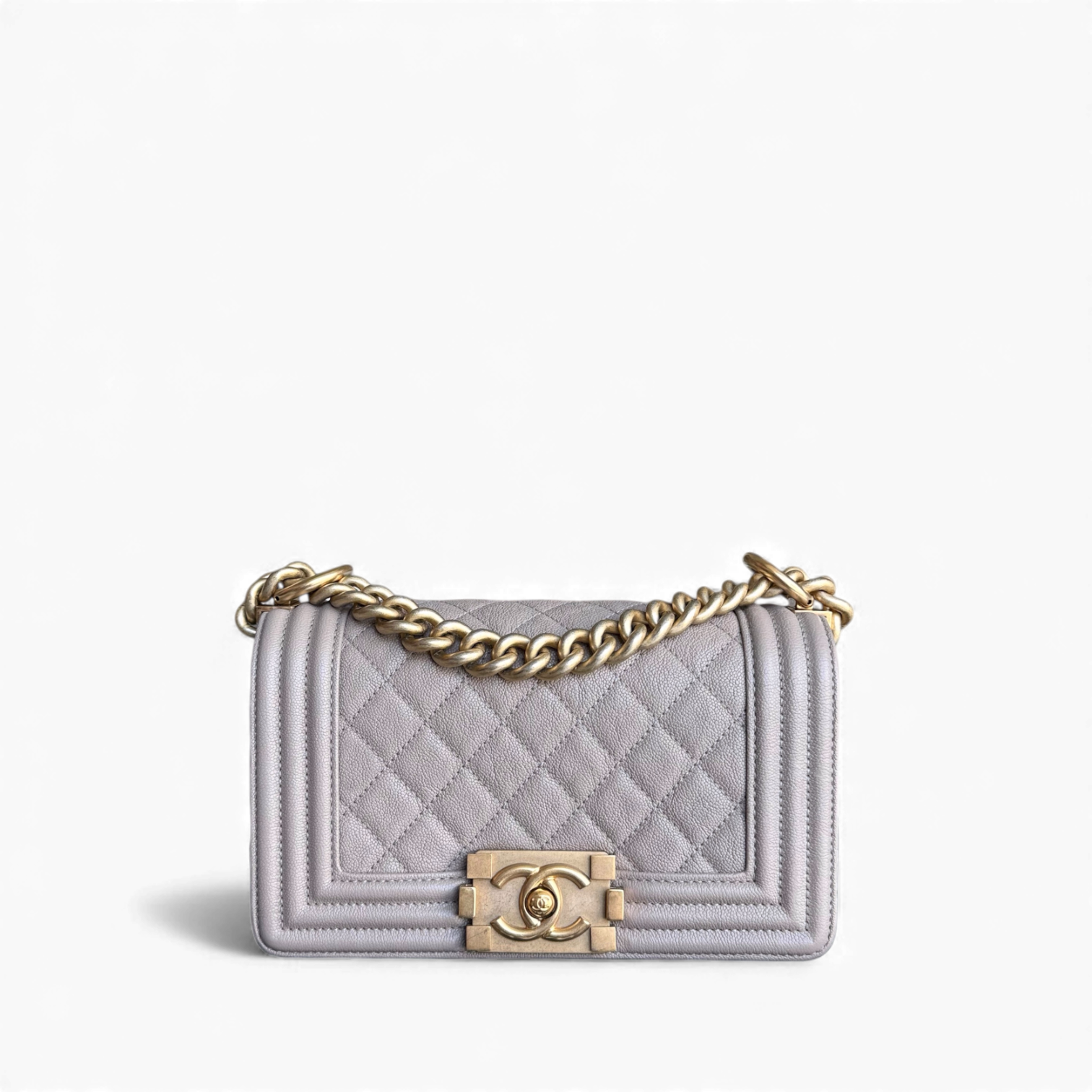 Chanel Boy Small - Caviar 20CM Quilted Grained Calfskin Grey Gray Gold Hardware Series 27