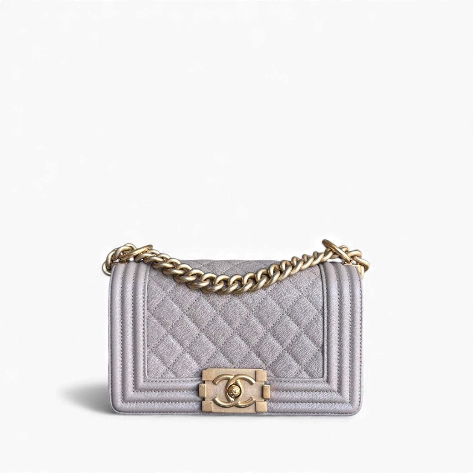 Chanel Boy Small - Caviar 20CM Quilted Grained Calfskin Grey Gray Gold Hardware Series 26