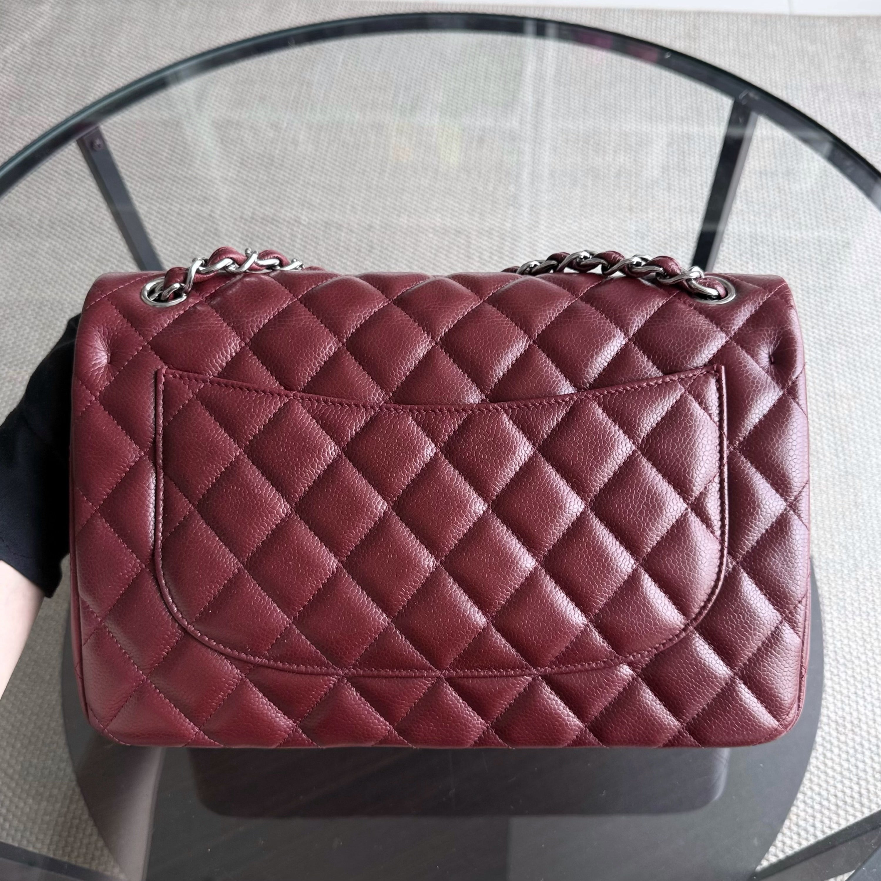 Chanel Classic Flap Jumbo - Caviar 30CM Double Flap Quilted Burgundy Gold Hardware