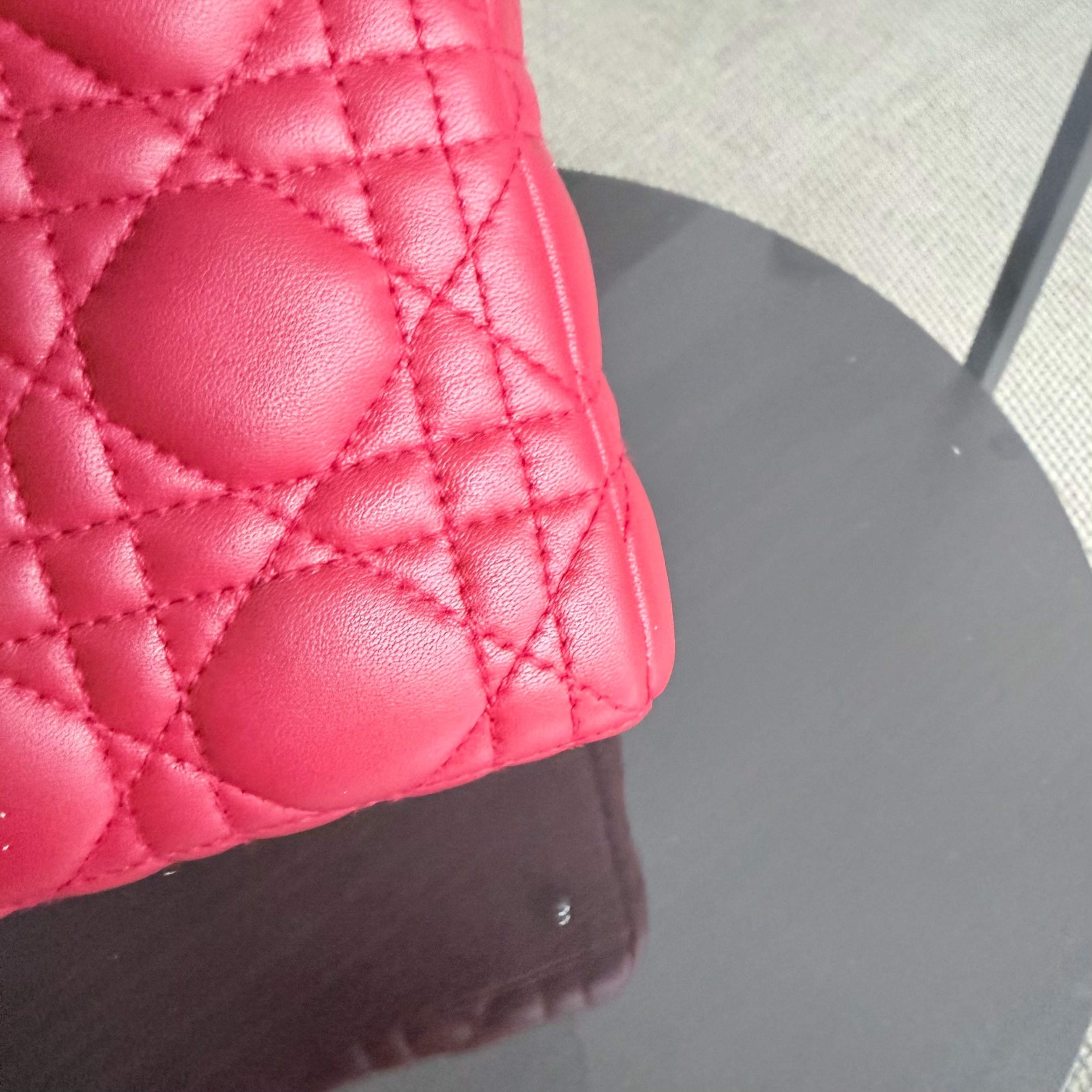 Dior Lady Medium - Cannage Lambskin Red Silver Hardware