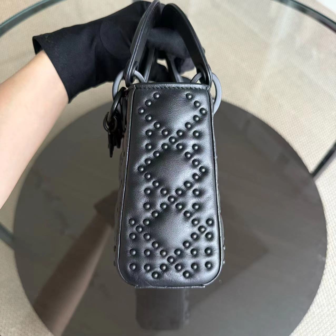 Dior Lady Mini - Cannage Studded All Black Shoulder Bag