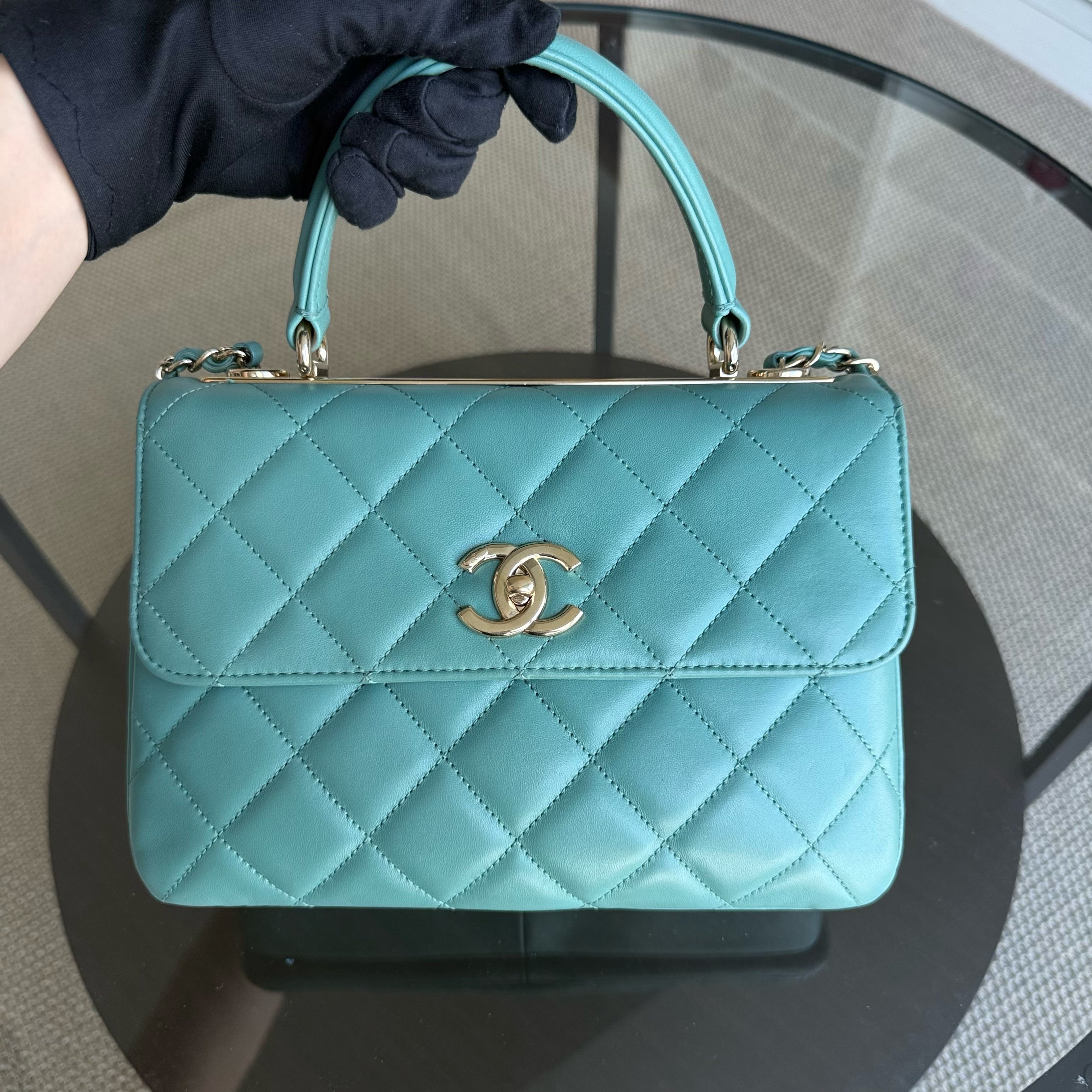 Chanel Trendy CC Small - Quilted Lambskin Cyan Blue Green Gold Hardware Series 20