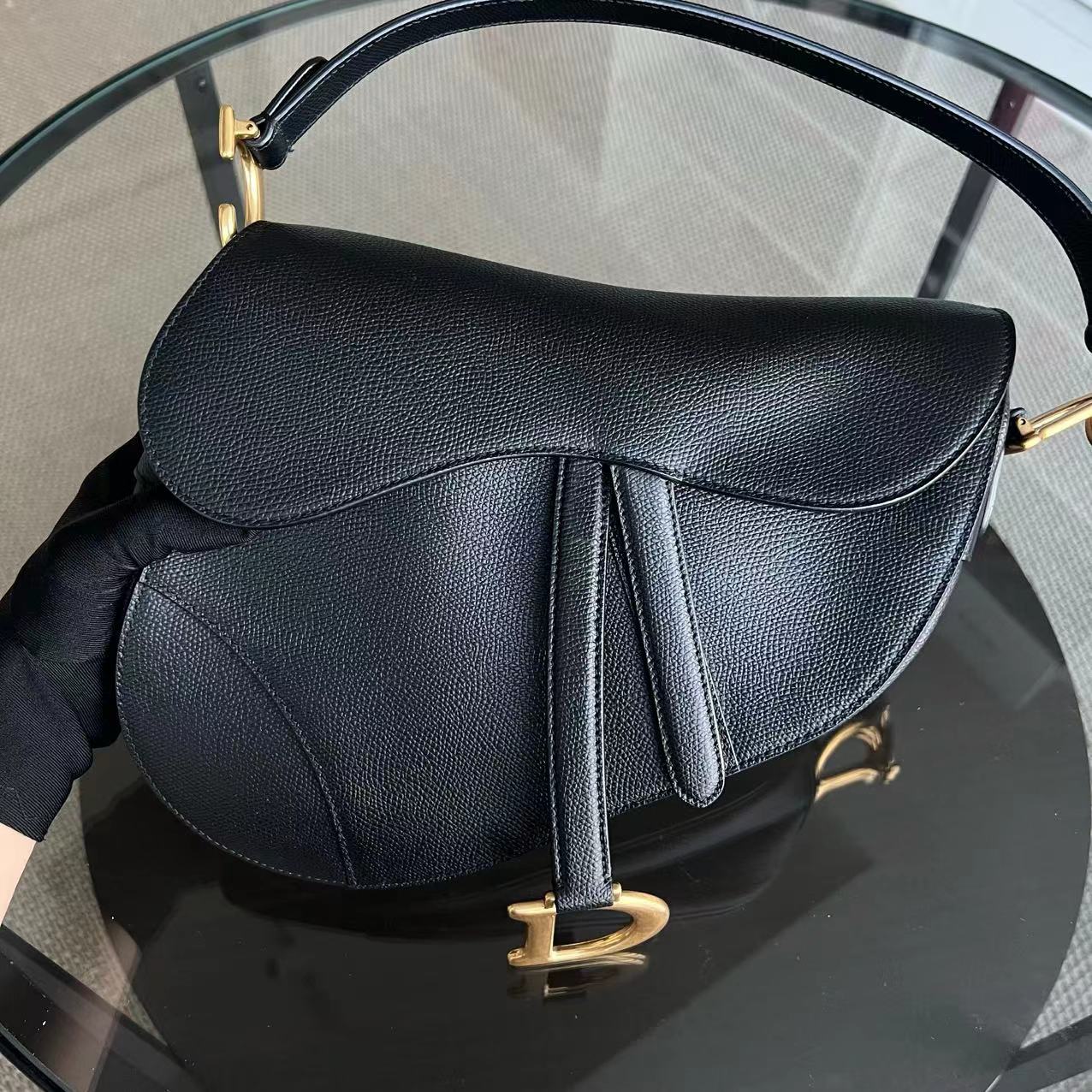 Dior Saddle Medium Grained Calfskin Black Golden Hardware Shoulder Bag