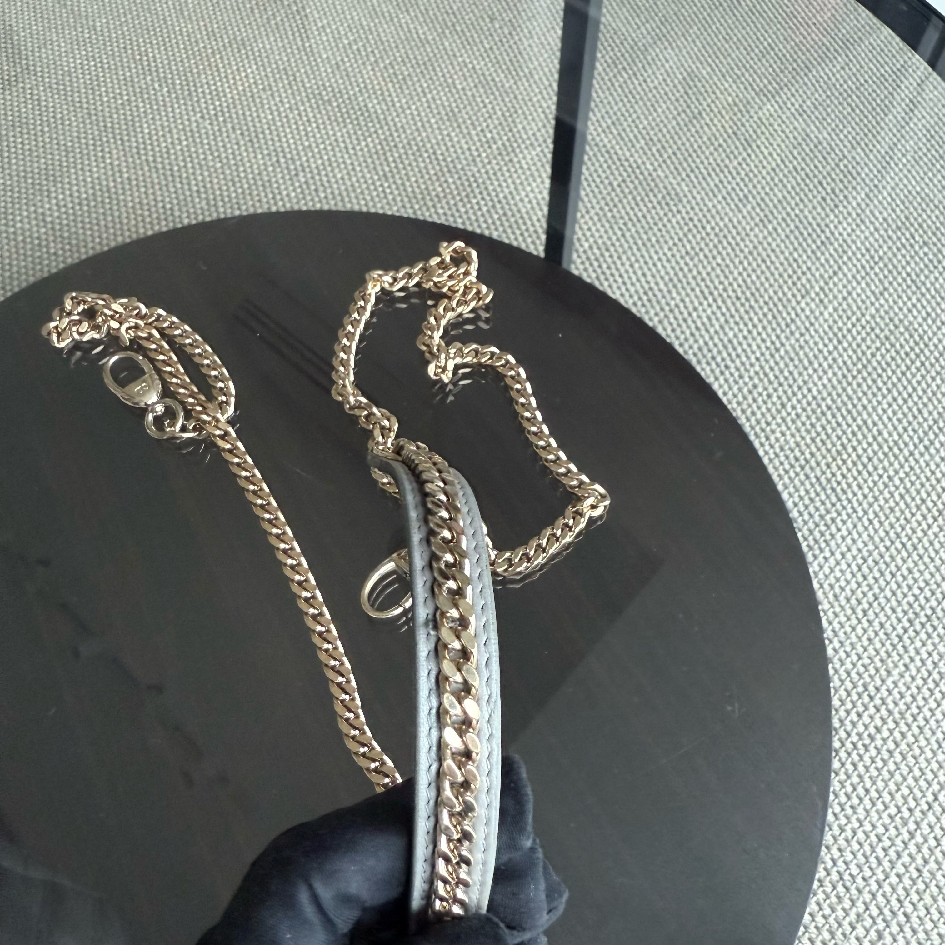 Dior Lady Mini - Cannage Lambskin Gray Gold Hardware Chain Strap