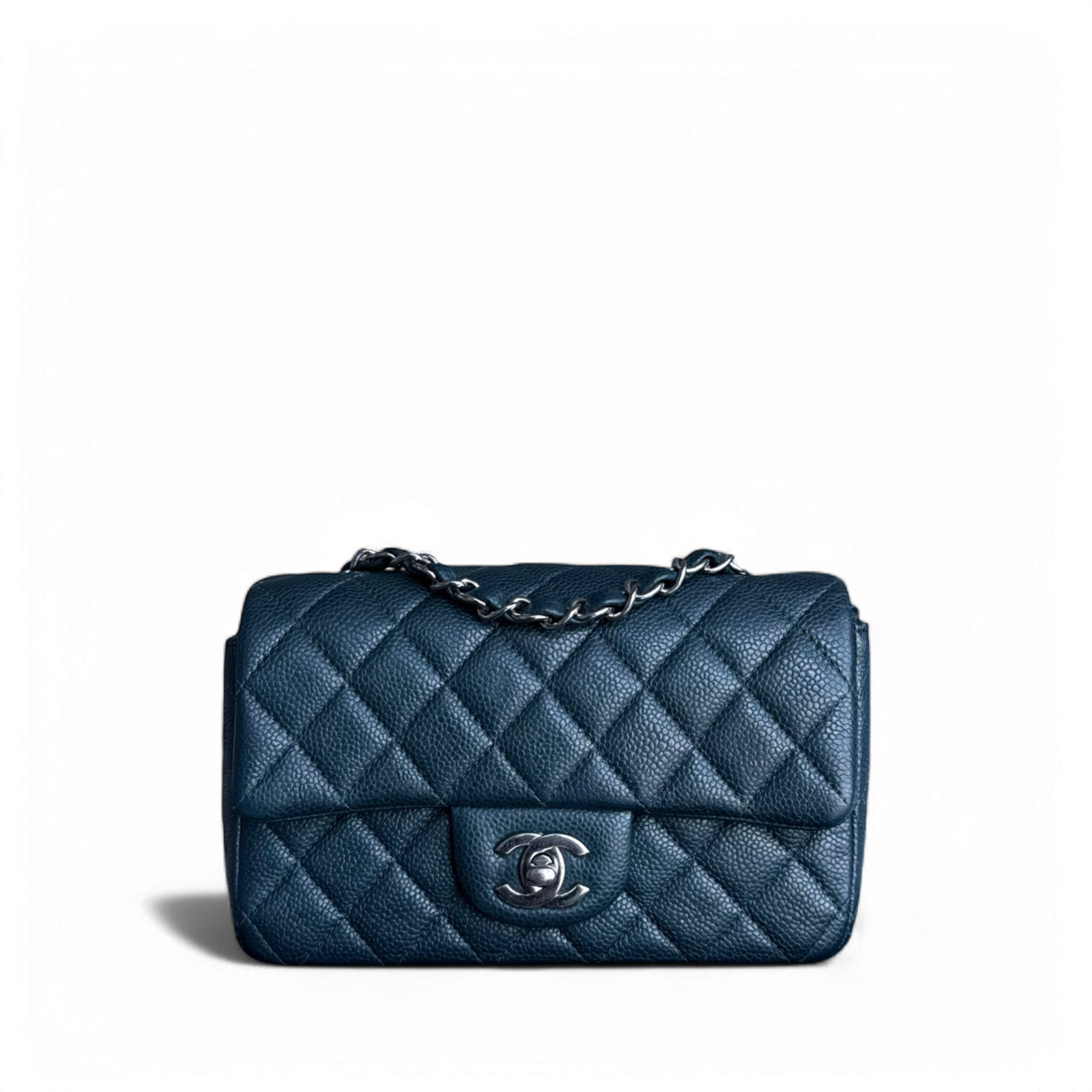 Chanel Classic Flap Mini - 20CM Caviar Quilted Dark Blue Green Silver Hardware Series 20