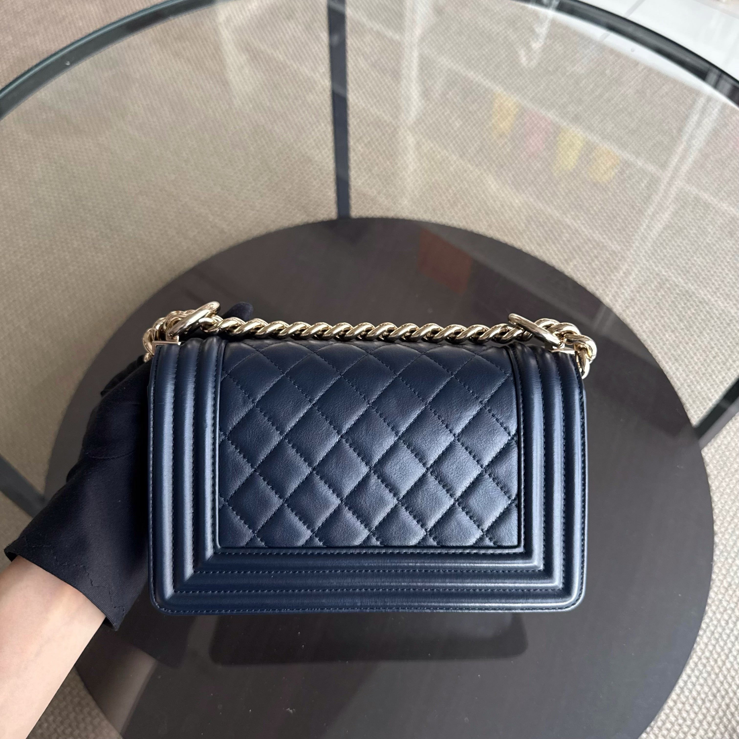 Chanel Boy Small - Calfskin 20CM Quilted Dark Blue Gold Hardware Series 25