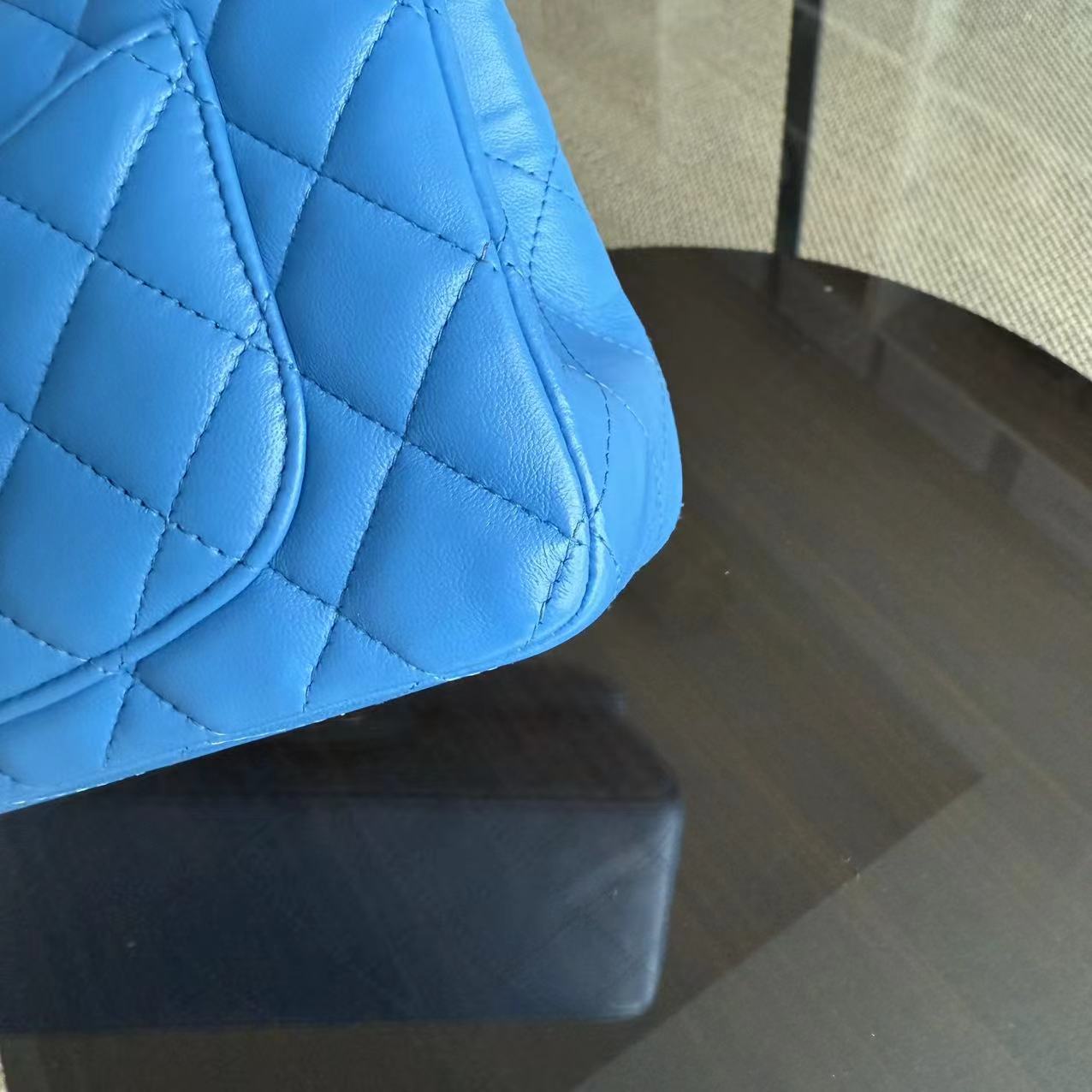 Classic Flap Mini Rectangle 20 CM Quilted Lambskin Blue Golden Hardware Series 27