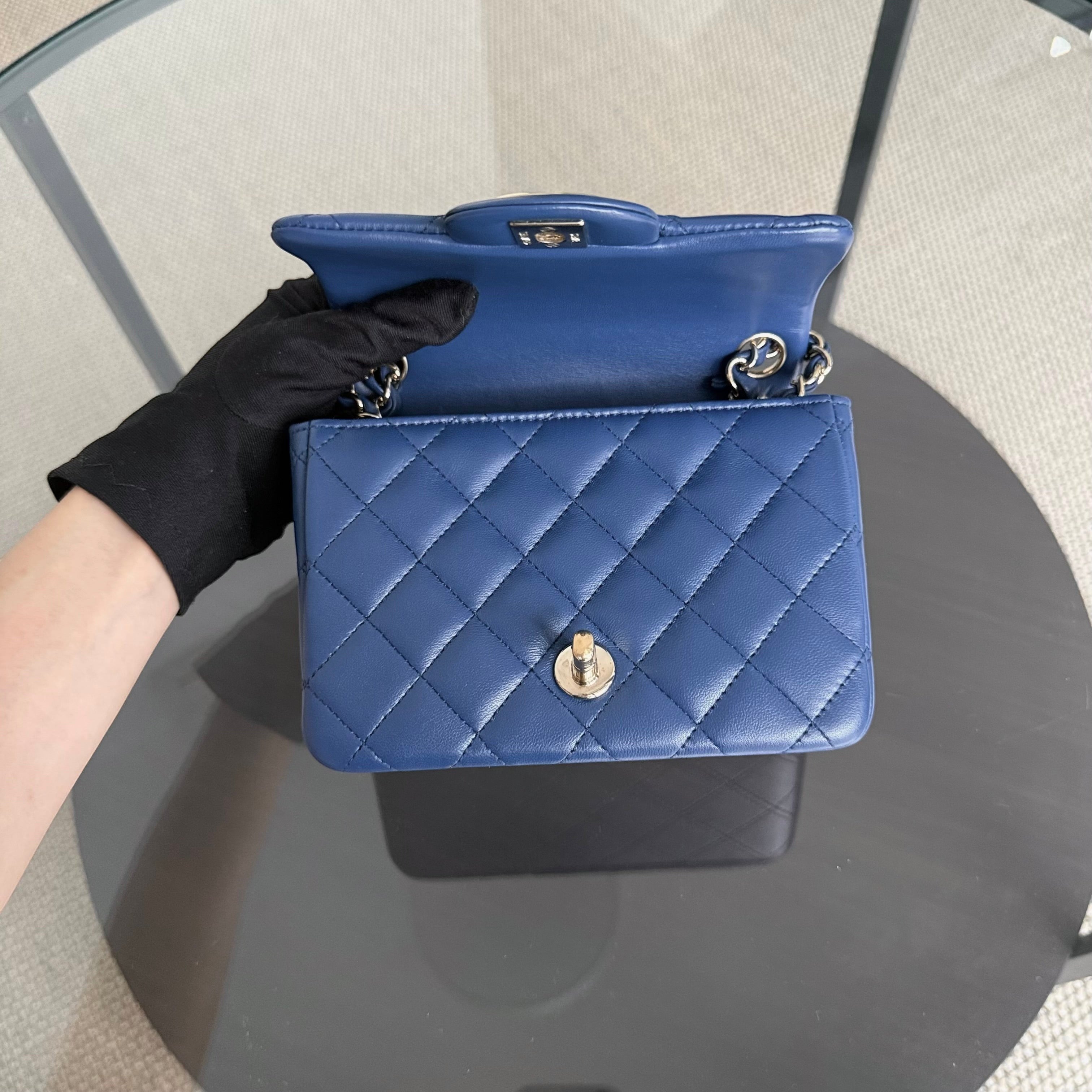 Chanel Classic Flap Mini Square - Lambskin Quilted Blue Gold Hardware Series 25