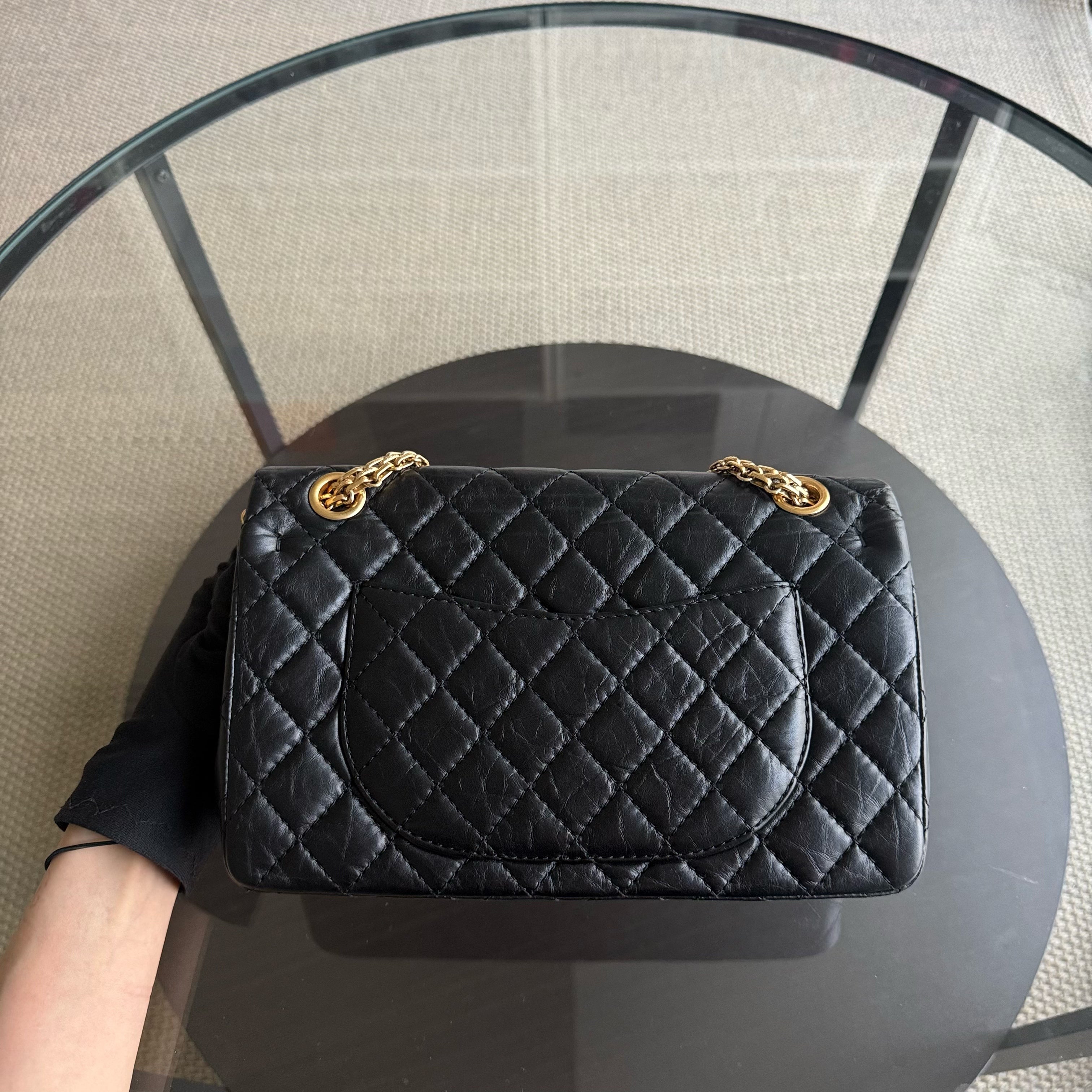 Chanel 2.55 Reissue 225 - 24CM Quilted Aged Calfskin Black Gold Hardware Series 12