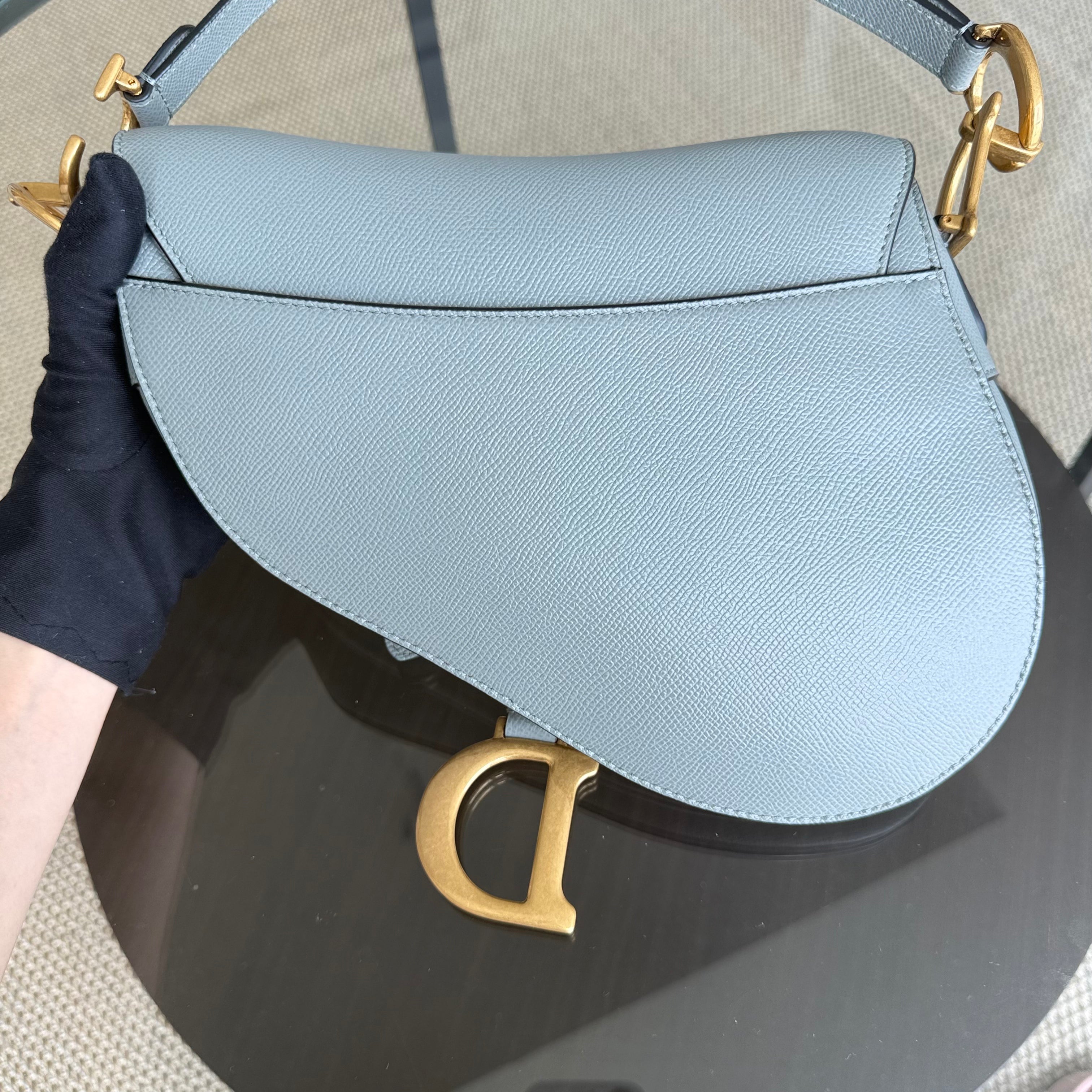 Dior Saddle Medium - Grained Calfskin Haze Blue Gold Hardware