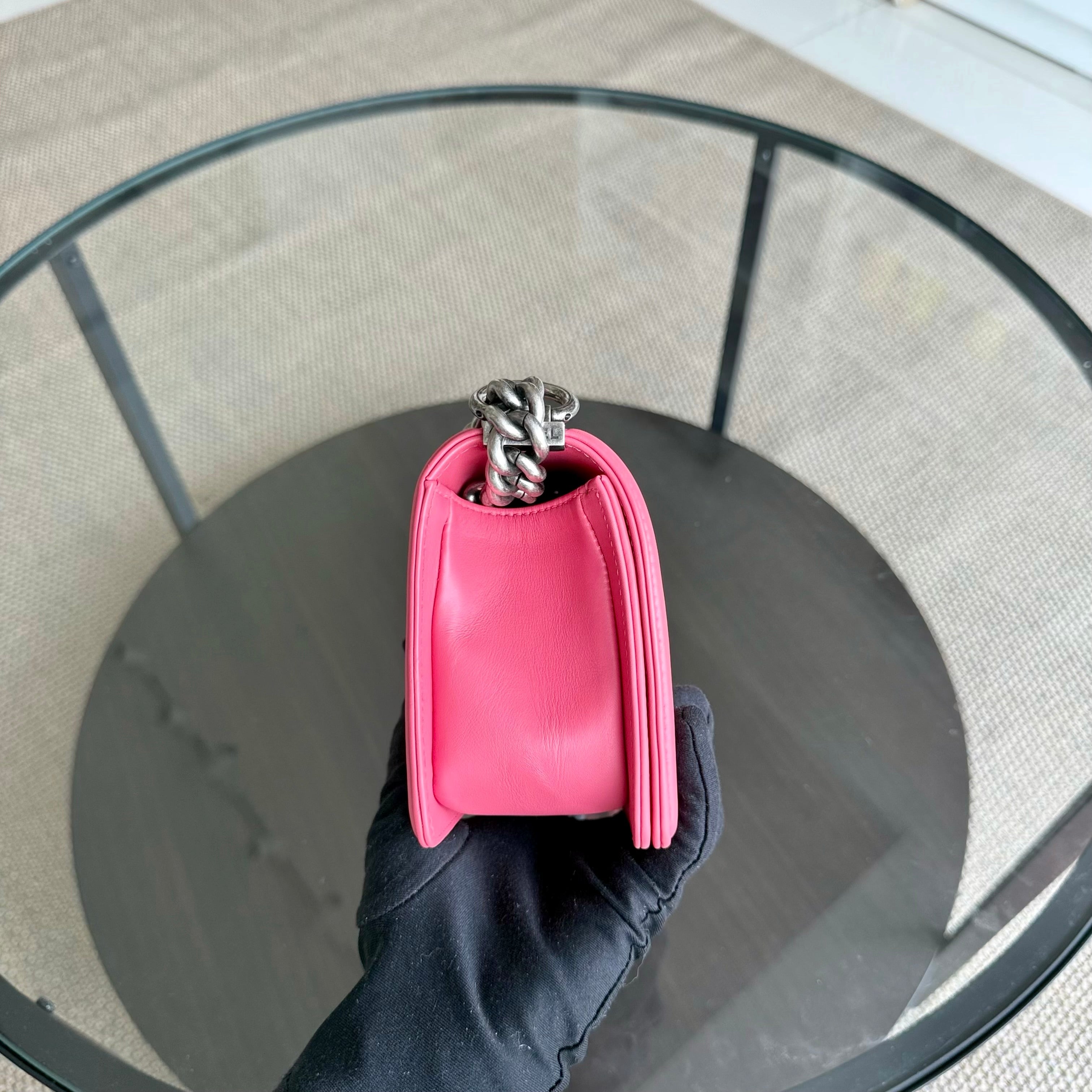 Chanel Boy Small - Stingray Pink Ruthenium Silver Hardware Series 18