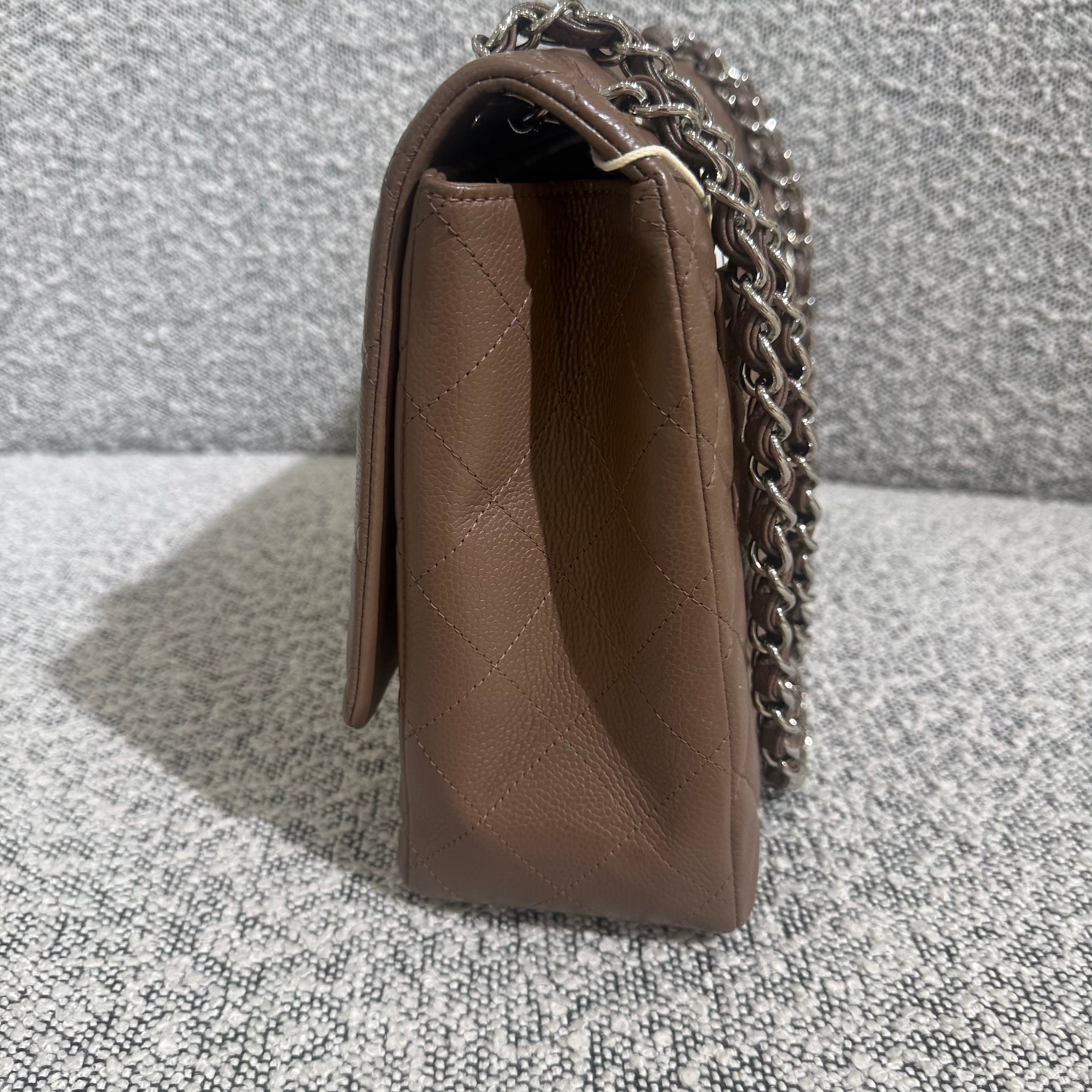 Chanel Classic Flap Maxi - Caviar 33CM Single Flap Quilted Brown Silver Harware