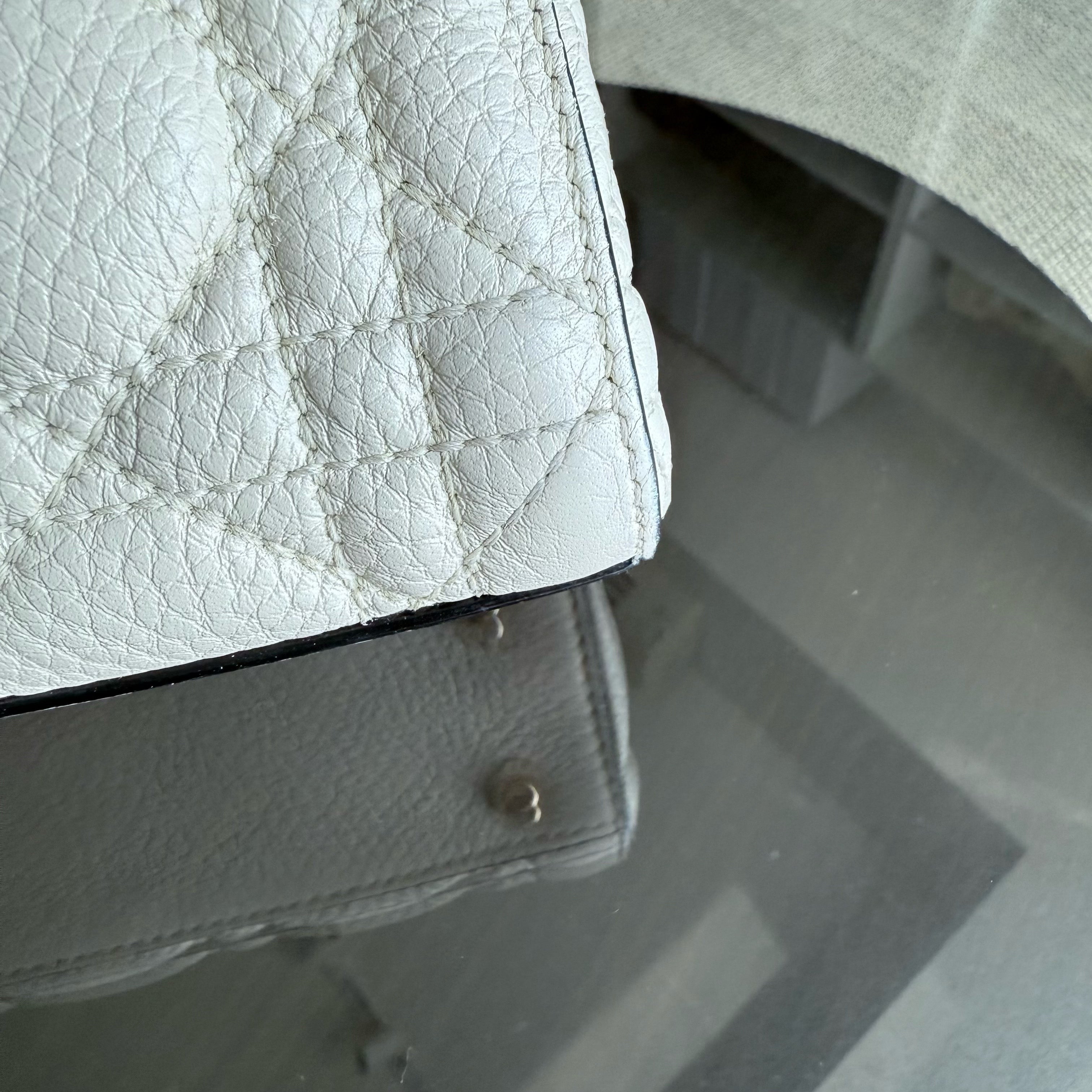 Dior Lady Mini - Grained Calfskin Cannage White Gold Hardware