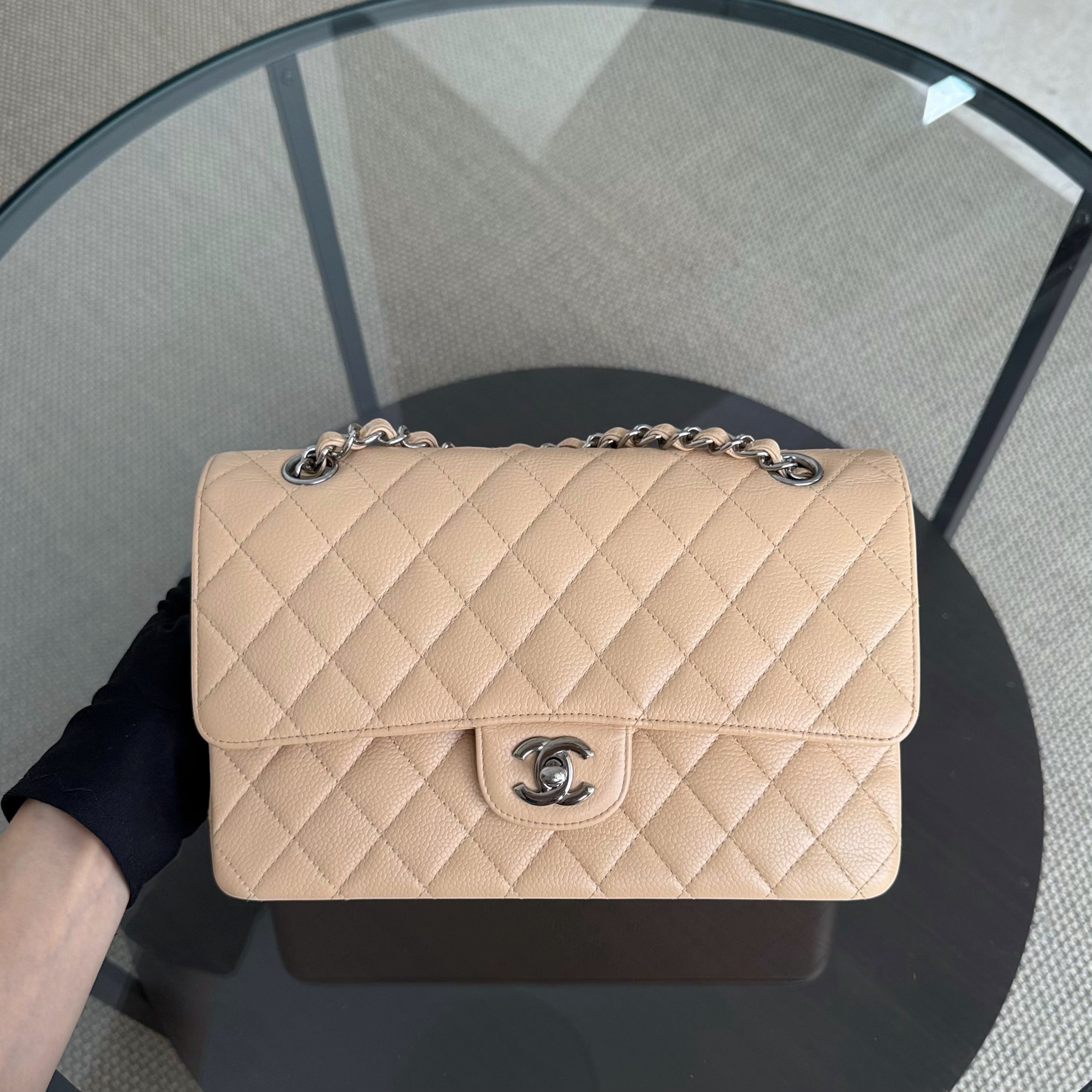 Chanel Classic Flap Medium - Caviar 25CM Quilted Beige Silver Hardware Series 13