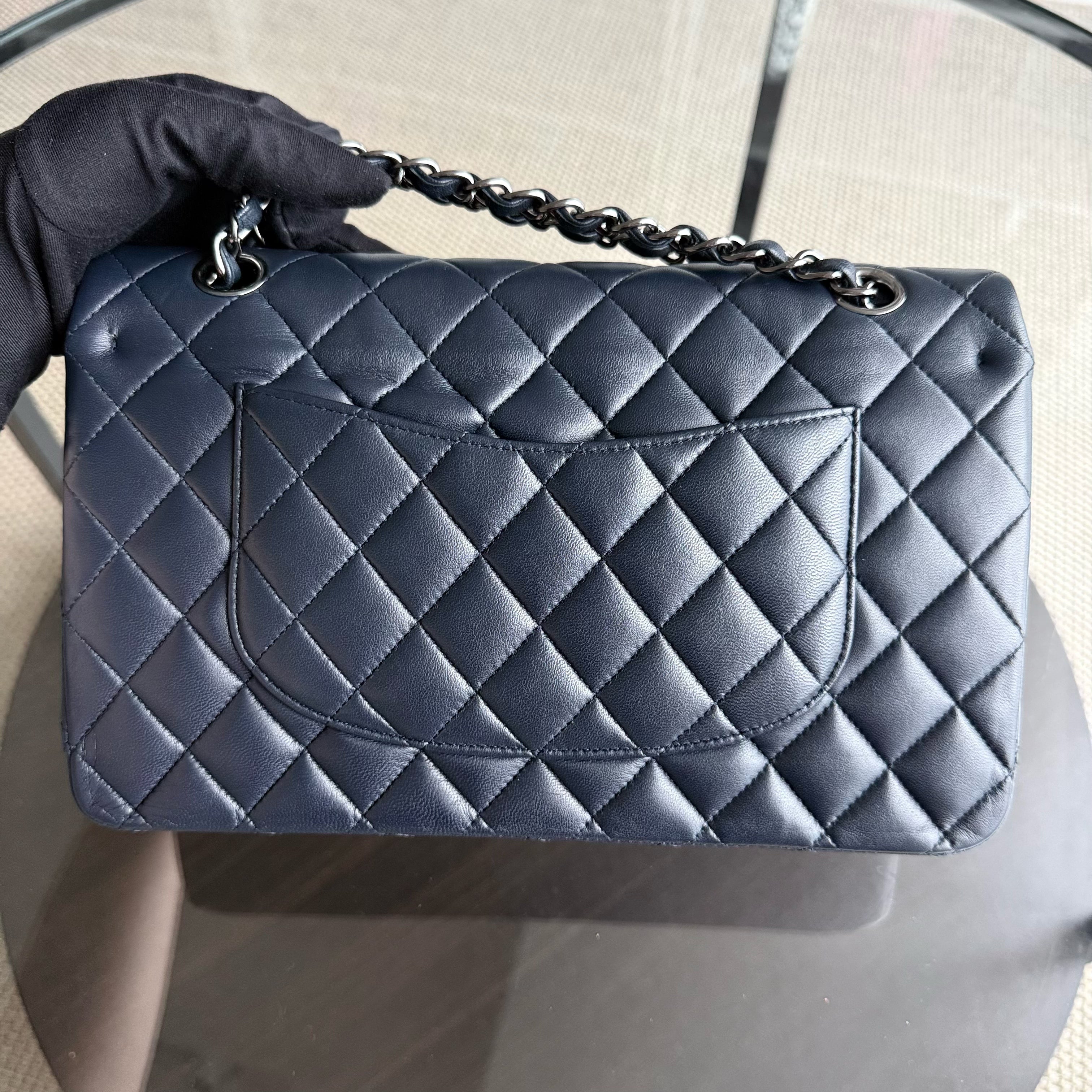 Chanel Classic Flap Medium - 25CM Quilted Lambskin Dark Midnight Blue Silver Hardware Series 18