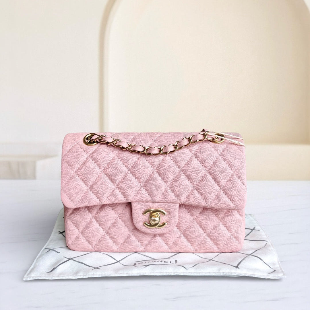 Chanel Classic Flap Medium - Caviar 25CM Quilted Light Pink Gold Hardware Microchip