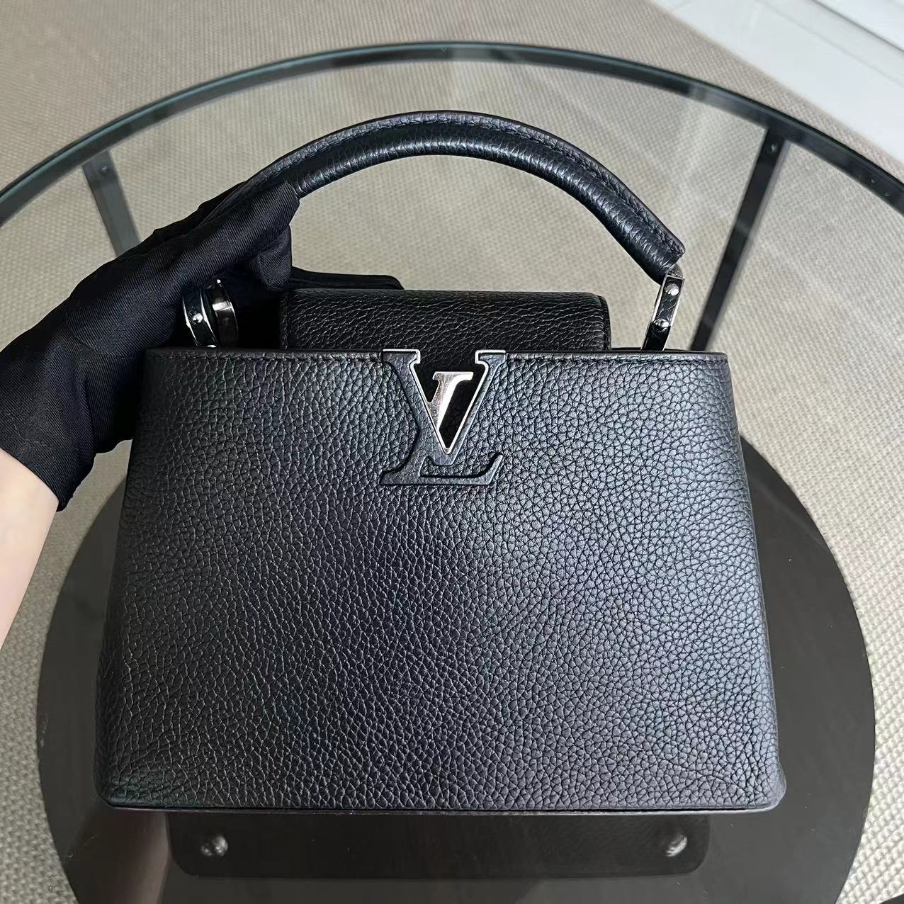 LV Capucines BB Grained Calfskin Black Silver Hardware Louis Vuitton