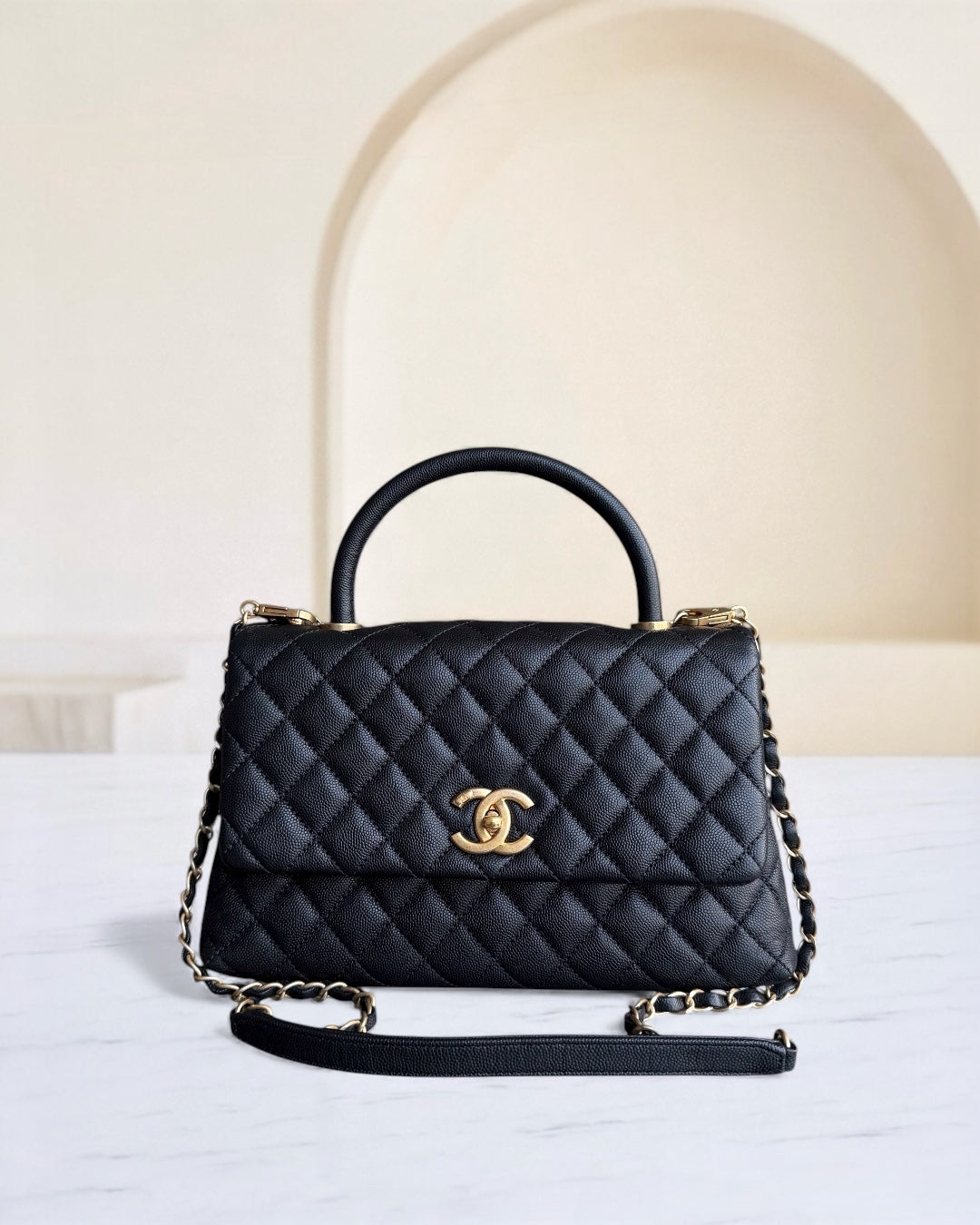 Chanel Coco Handle Medium - Caviar 29CM Quilted Black Gold Hardware Series 24