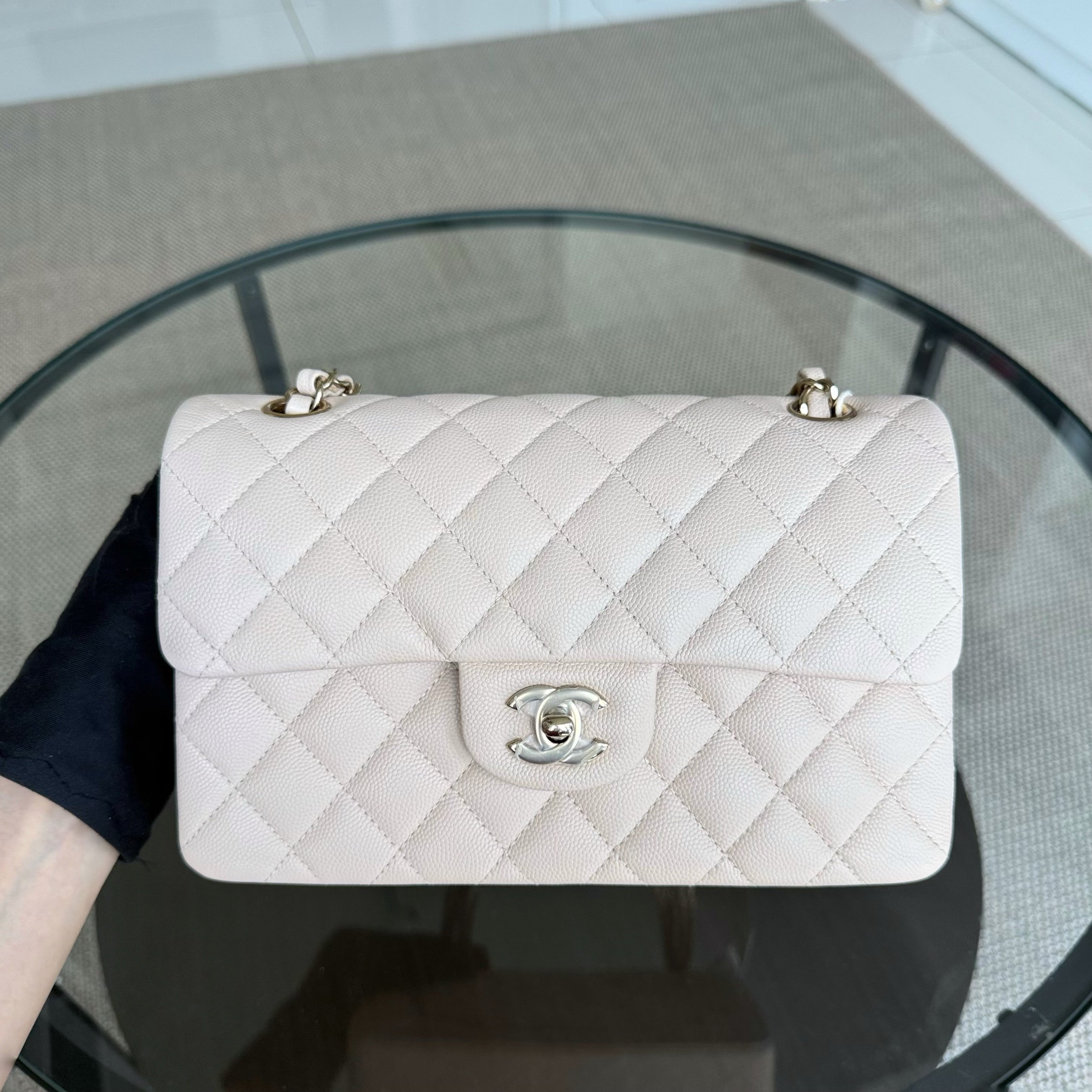 Chanel Classic Flap Small - Caviar 23CM Quilted Light Beige Gold Hardware Microchip