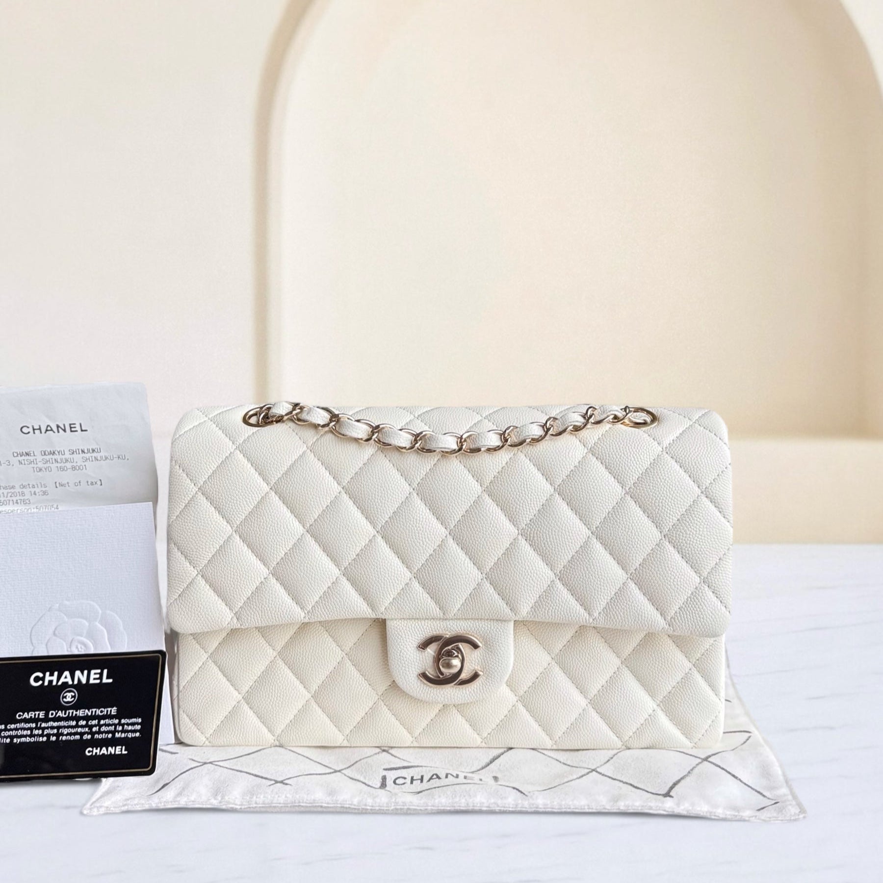 Chanel Classic Flap Small - Caviar 23CM Quilted Grained Calfskin White Gold Hardware Series 26