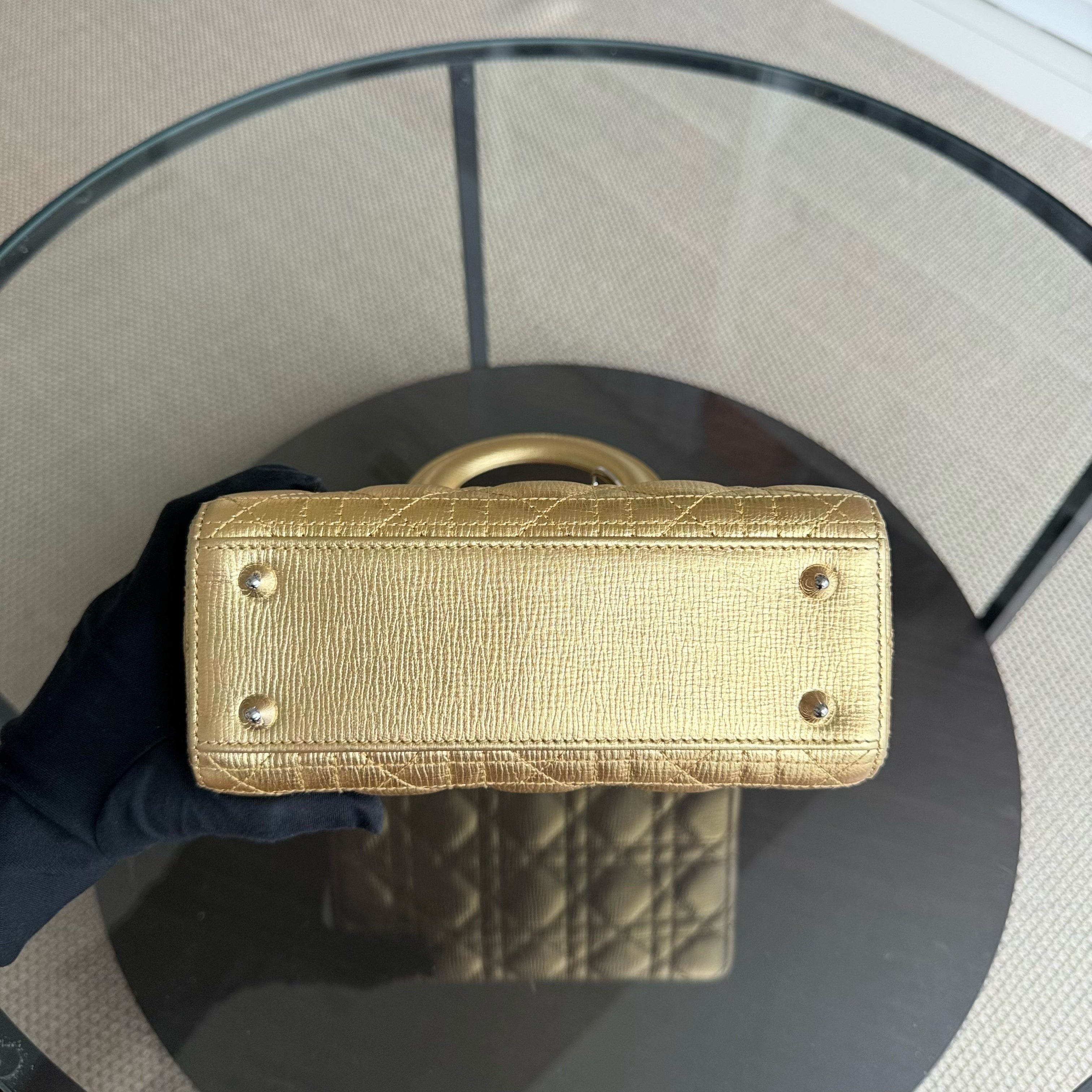 Dior Lady Small - Cannage Metallic Calfskin Gold Silver Hardware