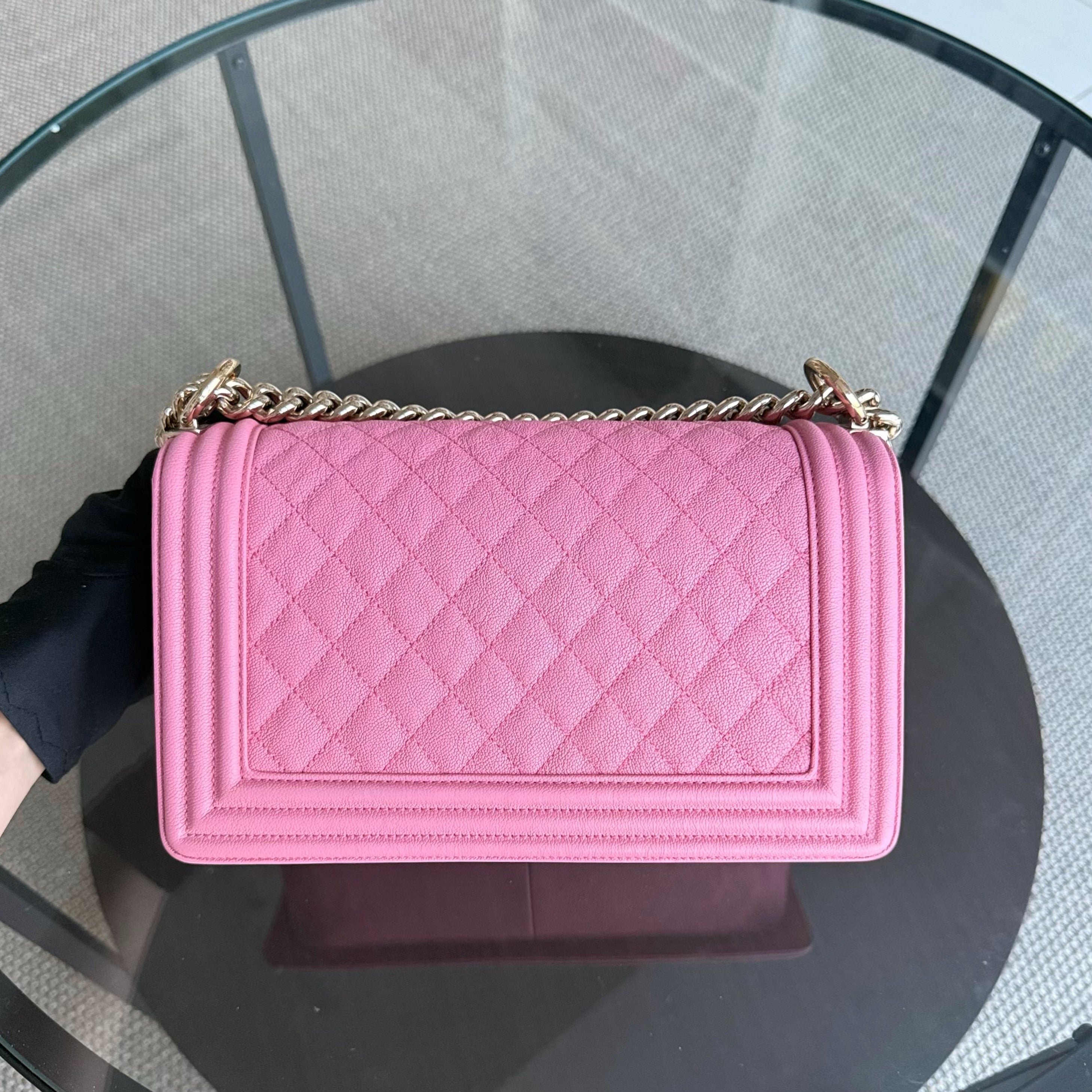 Chanel Boy Medium - 25CM Quilted Caviar Barbie Pink Gold Hardware Series 30