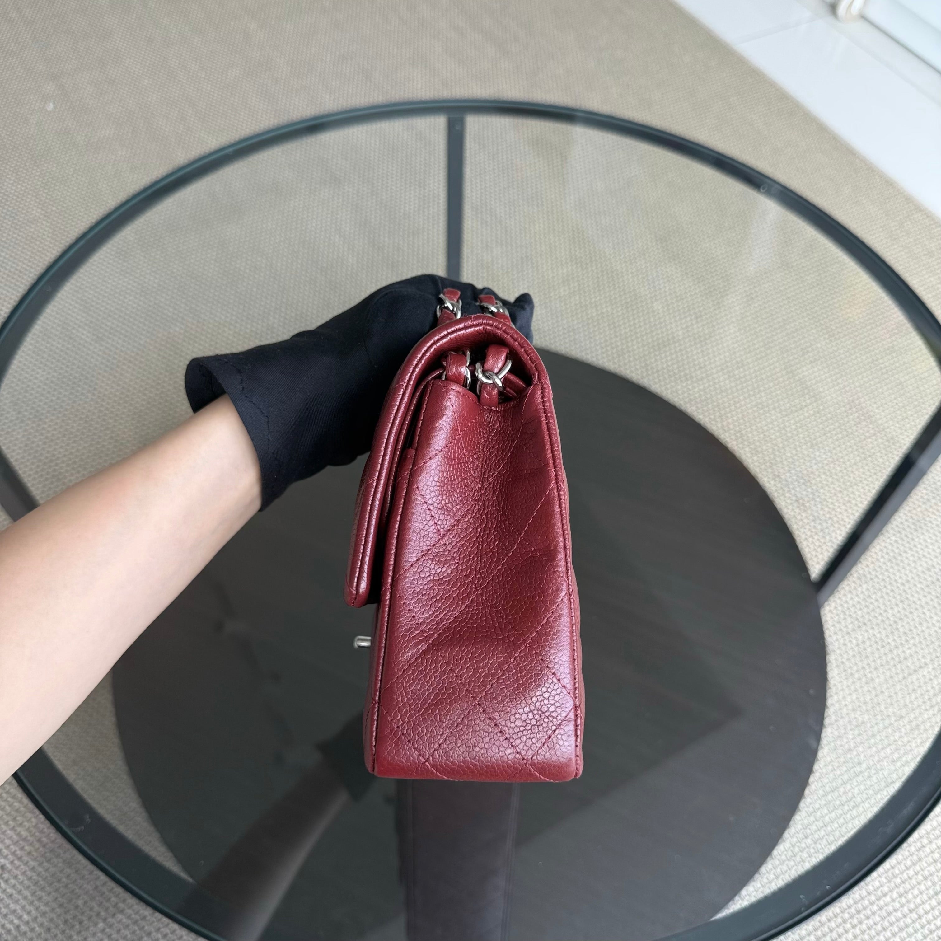 Chanel Classic Flap Medium - Caviar 25CM Quilted Grained Calfskin Burgundy Dark Red Silver Hardware Series 18