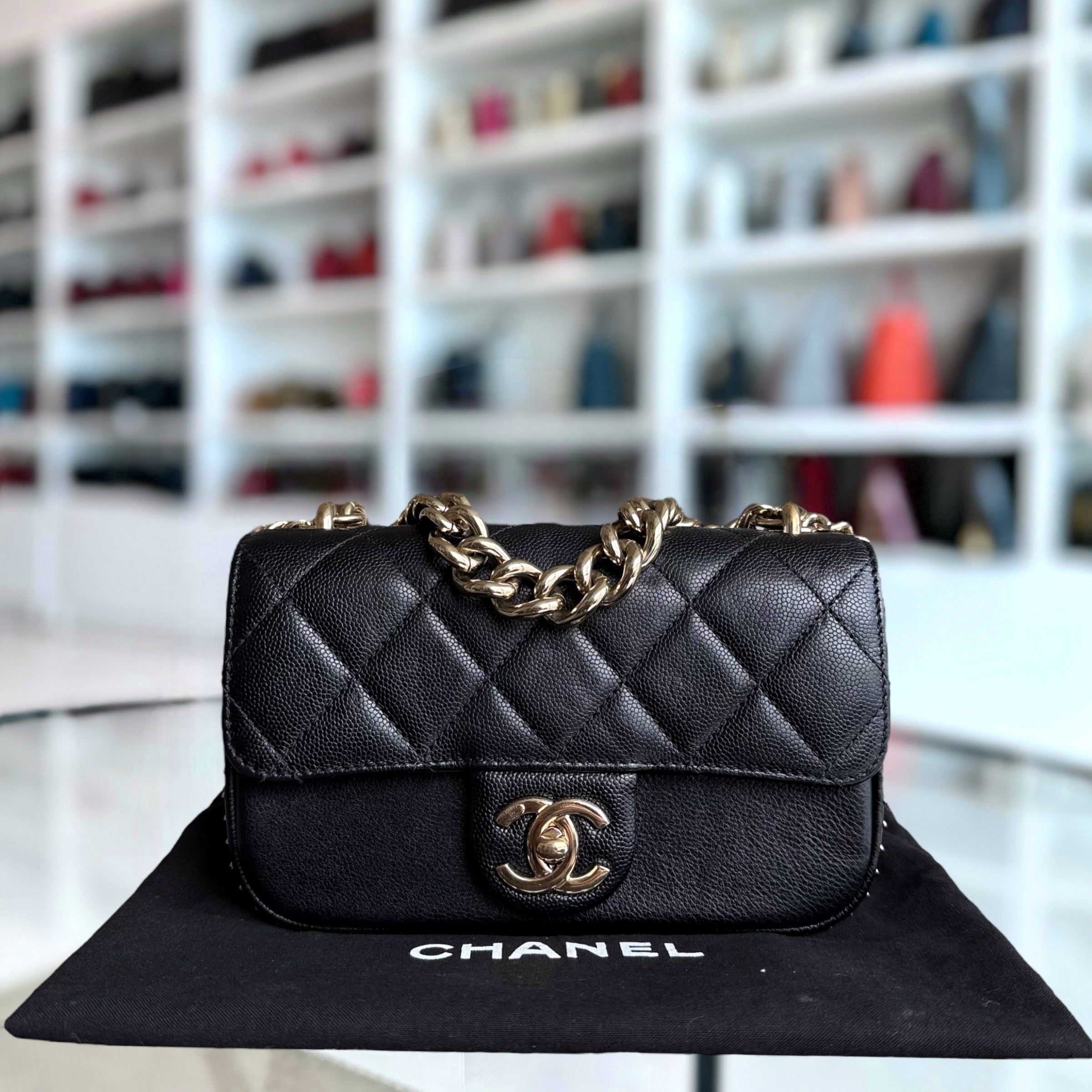 Chanel Seasonal Chain Flap - Caviar 20CM Quilted Black Gold Hardware Series 24