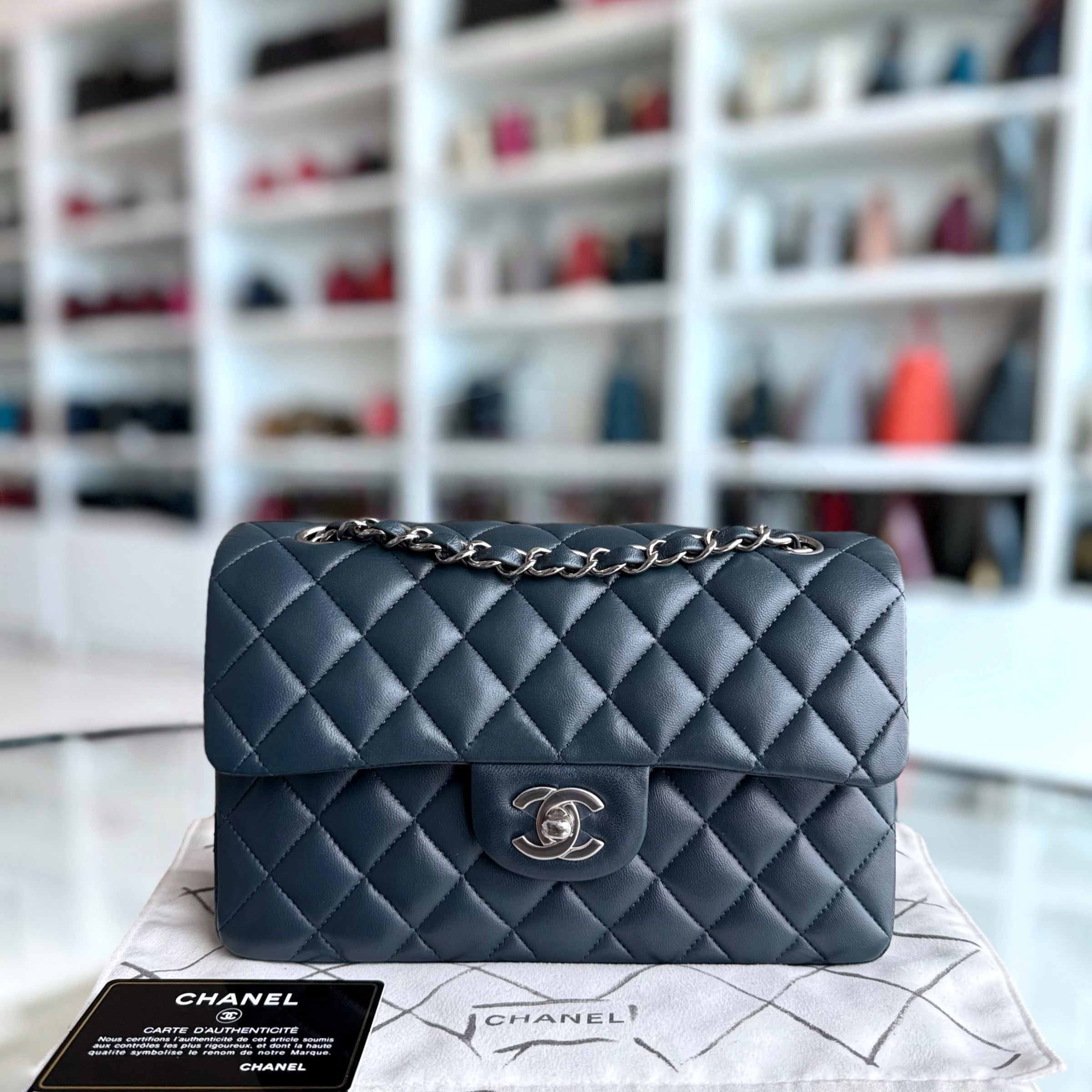 Chanel Classic Flap Small - Lambskin 23CM Quilted Dark Blue Silver Hardware Series 26