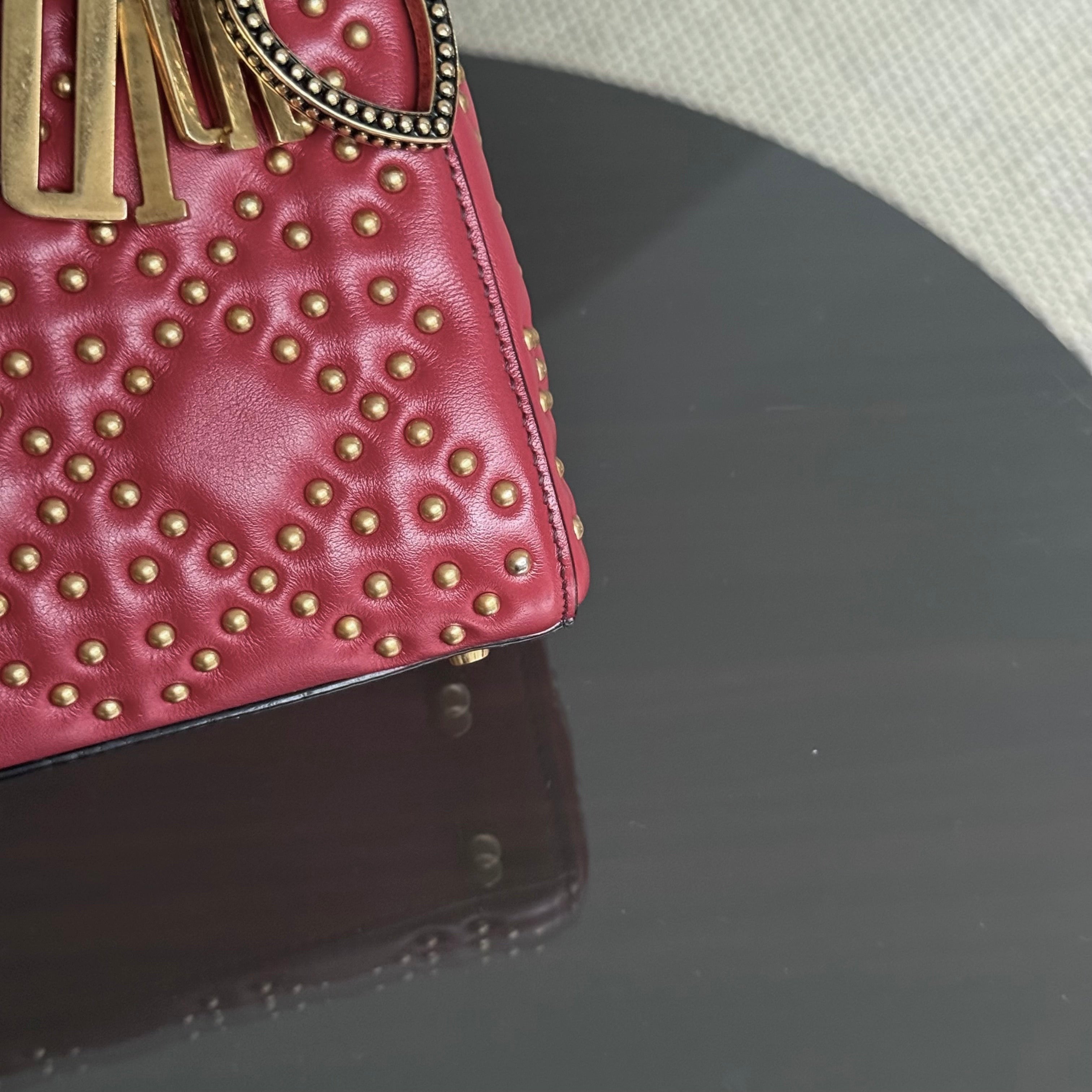 Dior Lady Mini - Valentine Studded Red Golden Hardware
