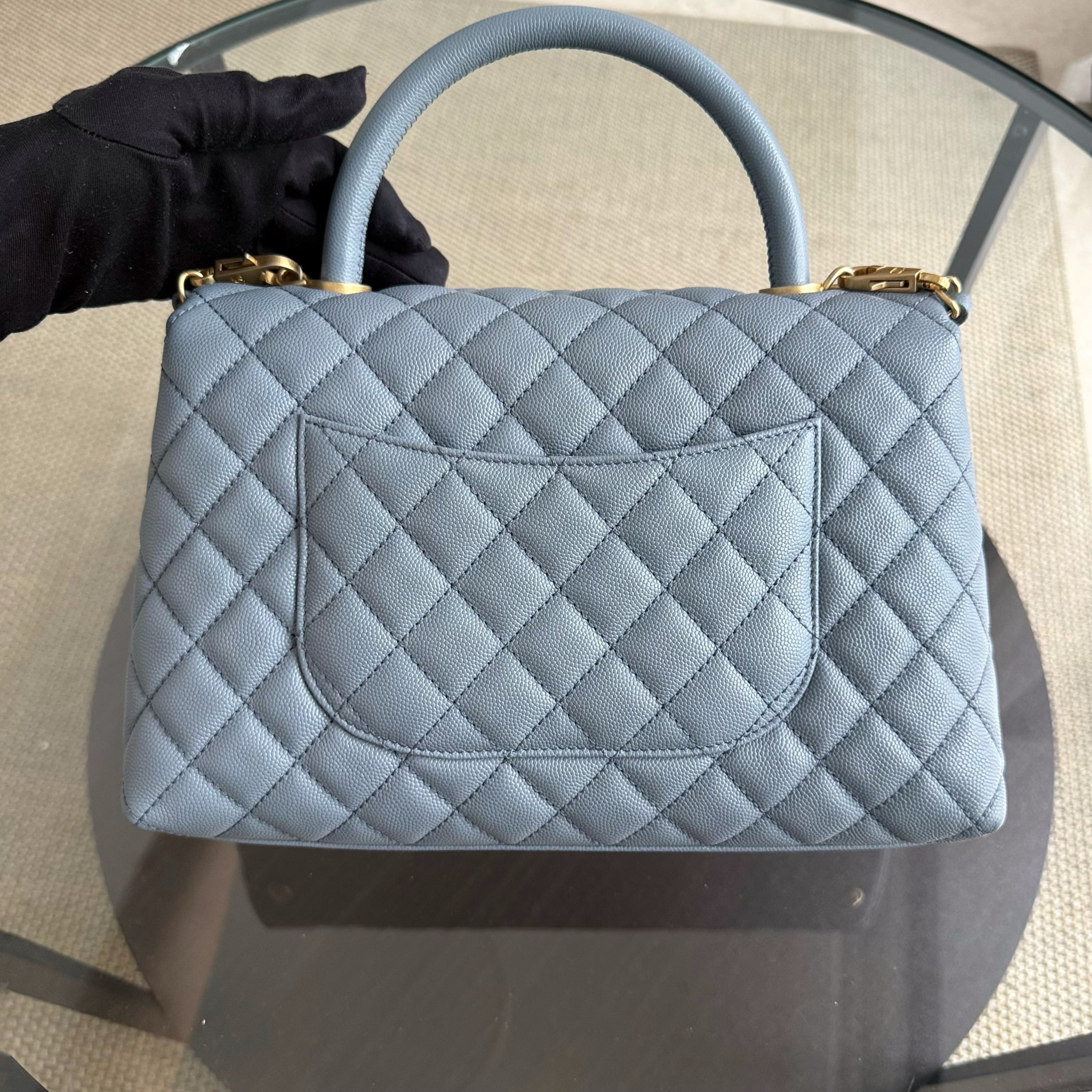 Chanel Coco Handle Medium - Caviar 29CM Quilted Sky Blue Gold Hardware Series 27
