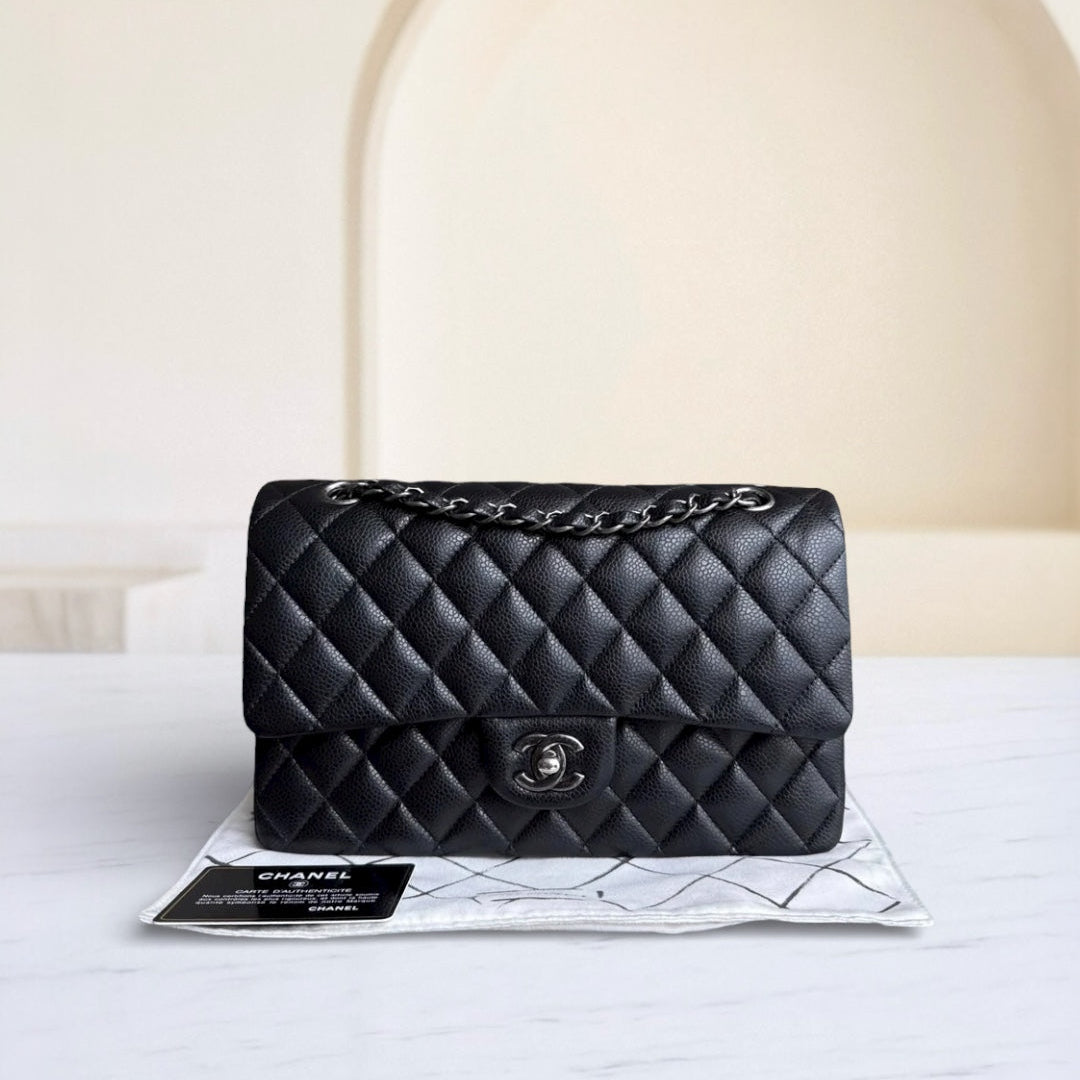 Chanel Classic Flap Medium - Caviar 25CM Quilted Black Ruthenium Silver Hardware Series 21